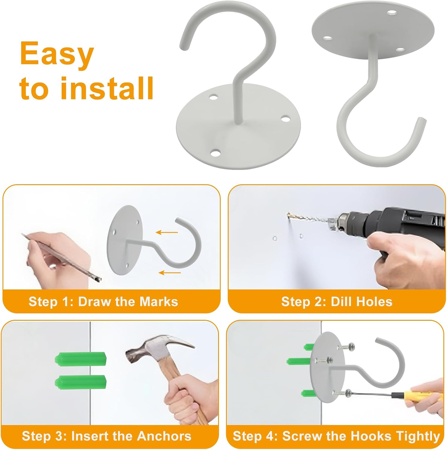 3 Pack Heavy Duty Ceiling Hooks, Metal Wall Mounted Hangers for Indoor Outdoor Bird Feeders Planters, Hanging Plants(White) - Image 5
