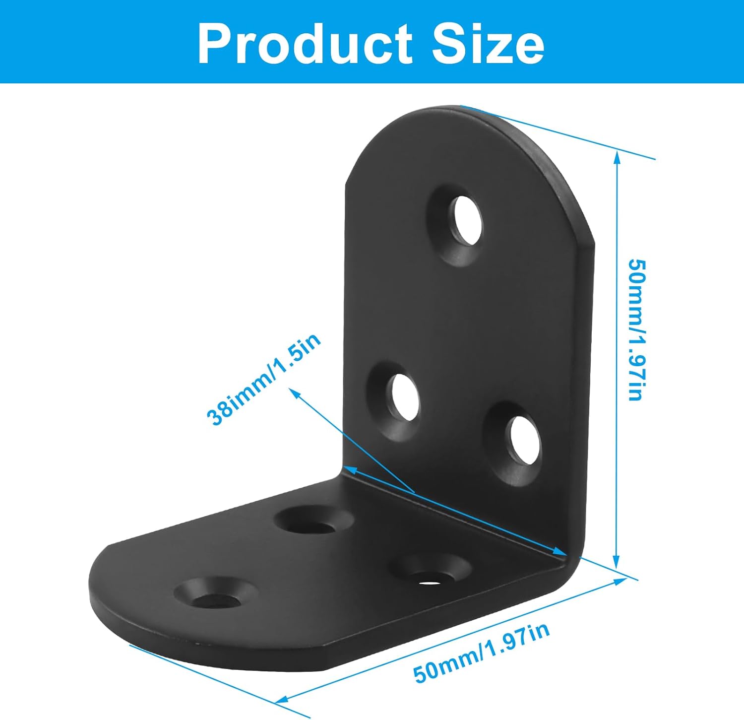 4 Pack Heavy Duty Floating Shelf Bracket, 1.97x1.97x1.5in, Stainless Steel Corner Brace 90 Degree, Durable Angle L Brackets for Furniture/Beds, Sofas, Tables, and Chairs, 50mm x 50mm, Black - Image 2