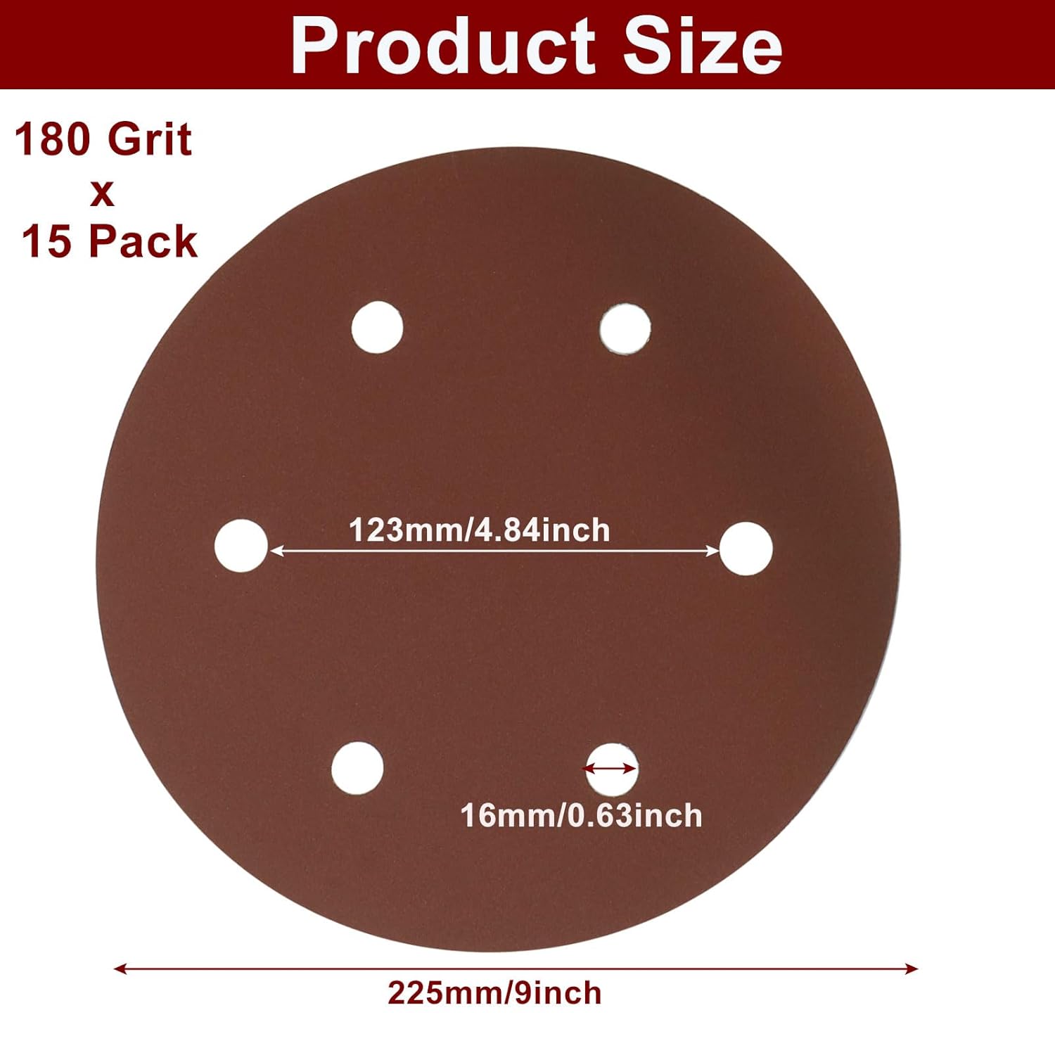 15 Pack 9 Inch 6 Hole Sanding Discs, 180 Grit Hook and Loop Sandpaper, Drywall Sanding Pads for Drywall Sander/Home Improvement Enthusiasts - Image 2