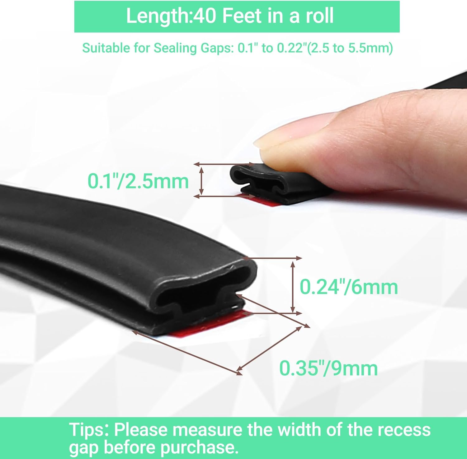 40 FT Rubber Weather Stripping Door Seal Strip Self-Adhesive D-Shape Door Weatherstripping Sealers for Doors Windows, Easy Cut to Size, Black - Image 2
