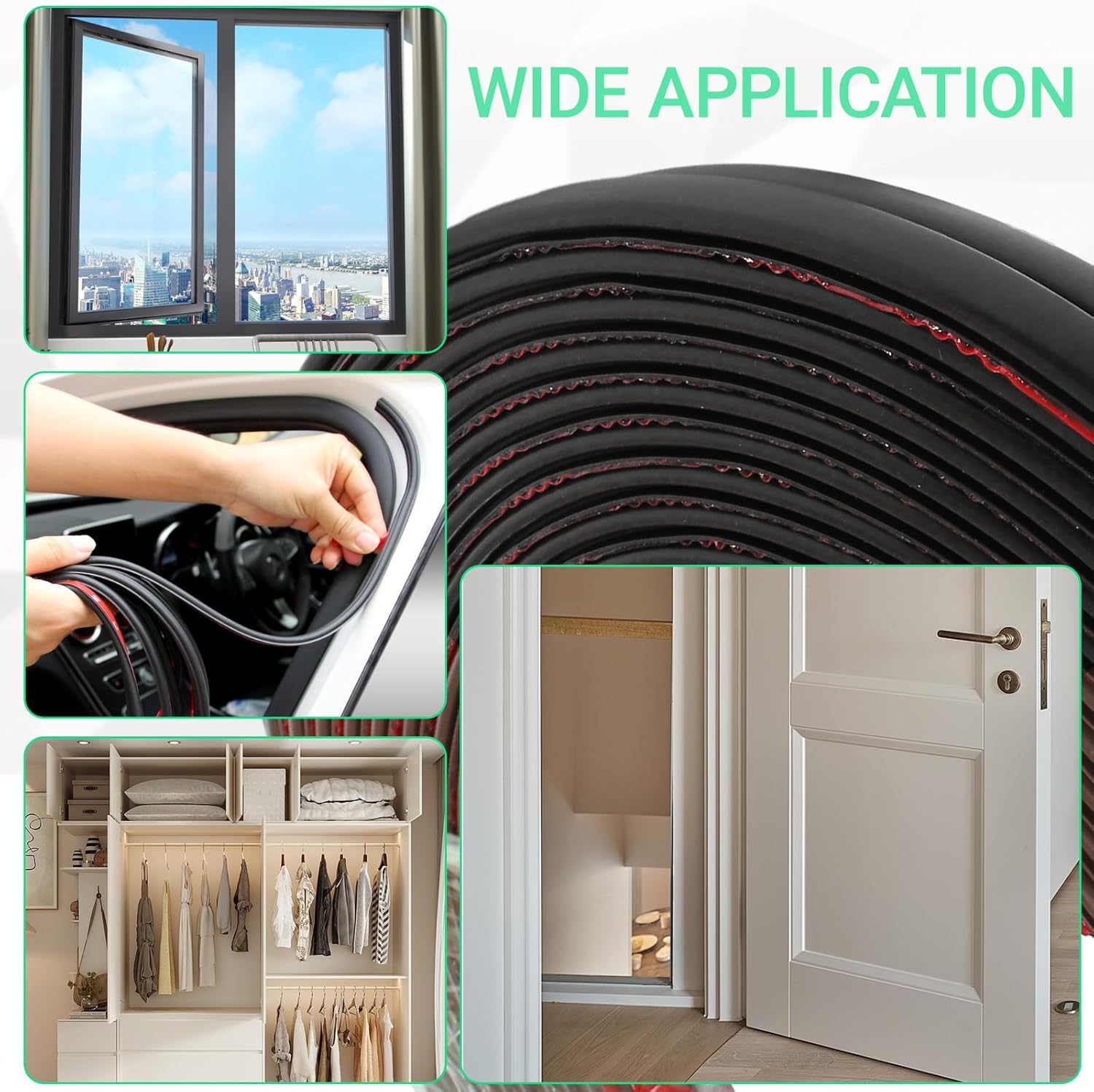 40 FT Rubber Weather Stripping Door Seal Strip Self-Adhesive D-Shape Door Weatherstripping Sealers for Doors Windows, Easy Cut to Size, Black - Image 7