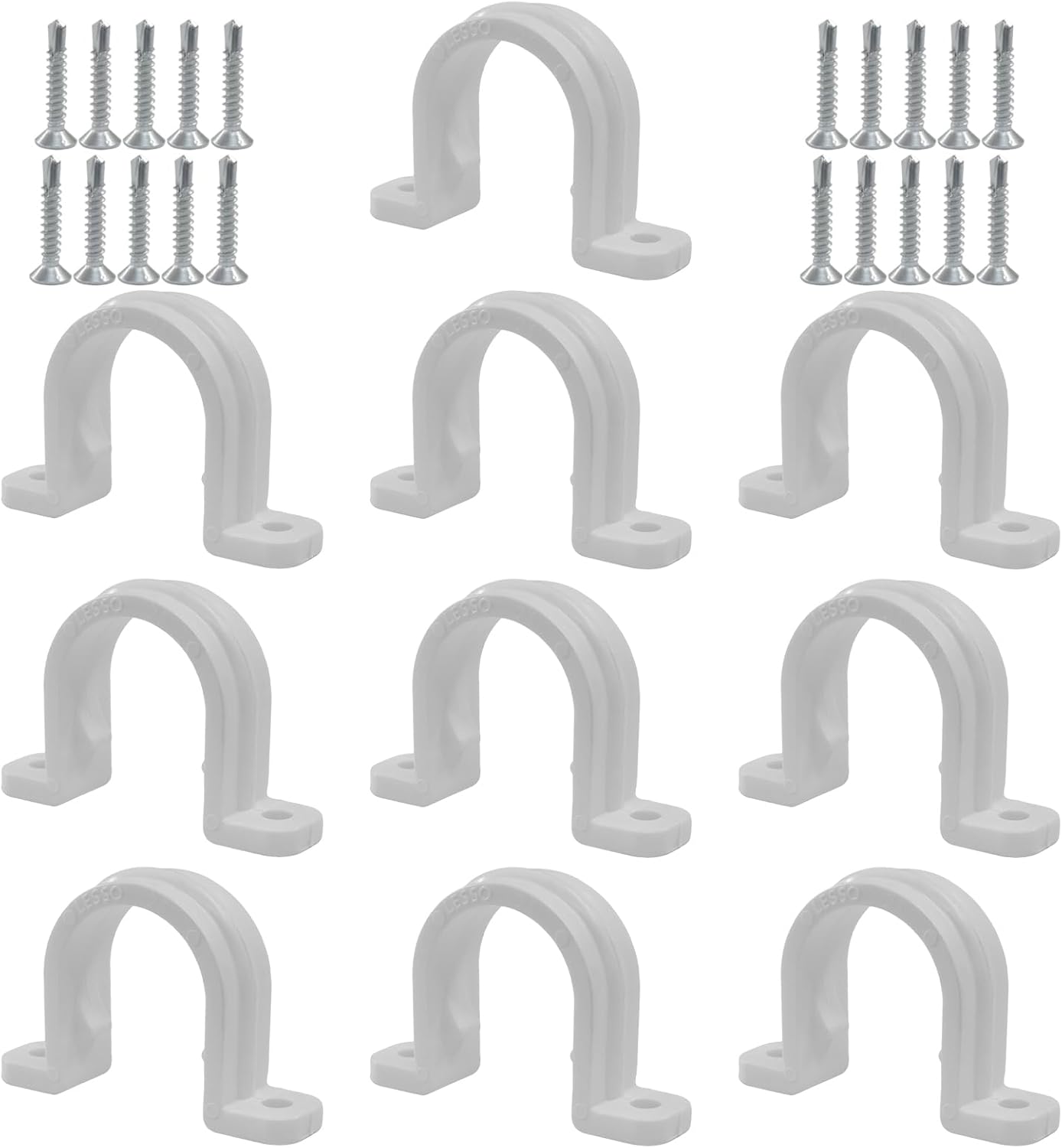 10 Sets SCH 3/4 Inch (25MM) Conduit Pipe Clamps, Non-Metallic PVC Pipe Clips Two Hole Plastic clips for Electrical Installation/Contractors - Image 1