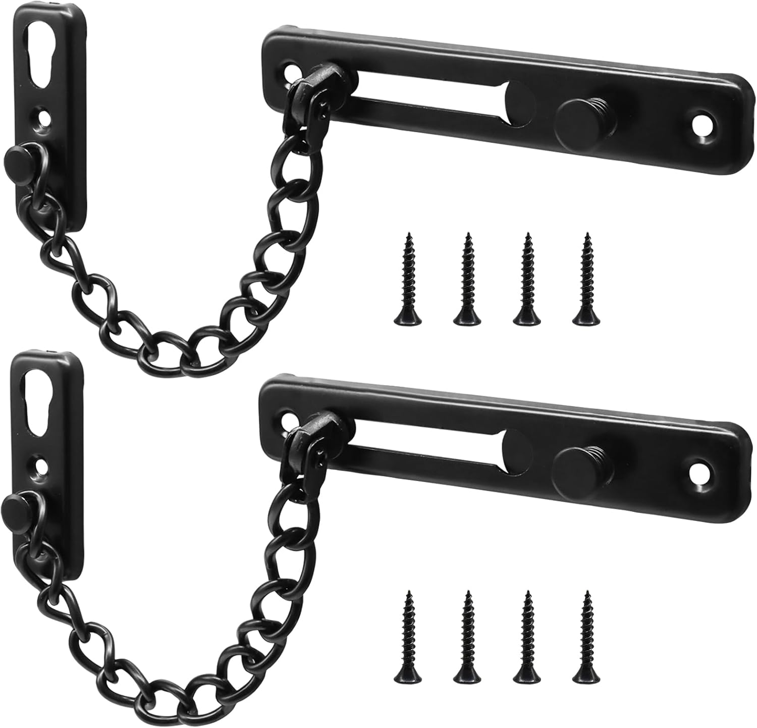 Heavy Duty Door Chain Lock with Mounting Screws, Stainless Steel Door Chain Guard for Front Doors, Pet Safe (Black, 2 Pack) - Image 1