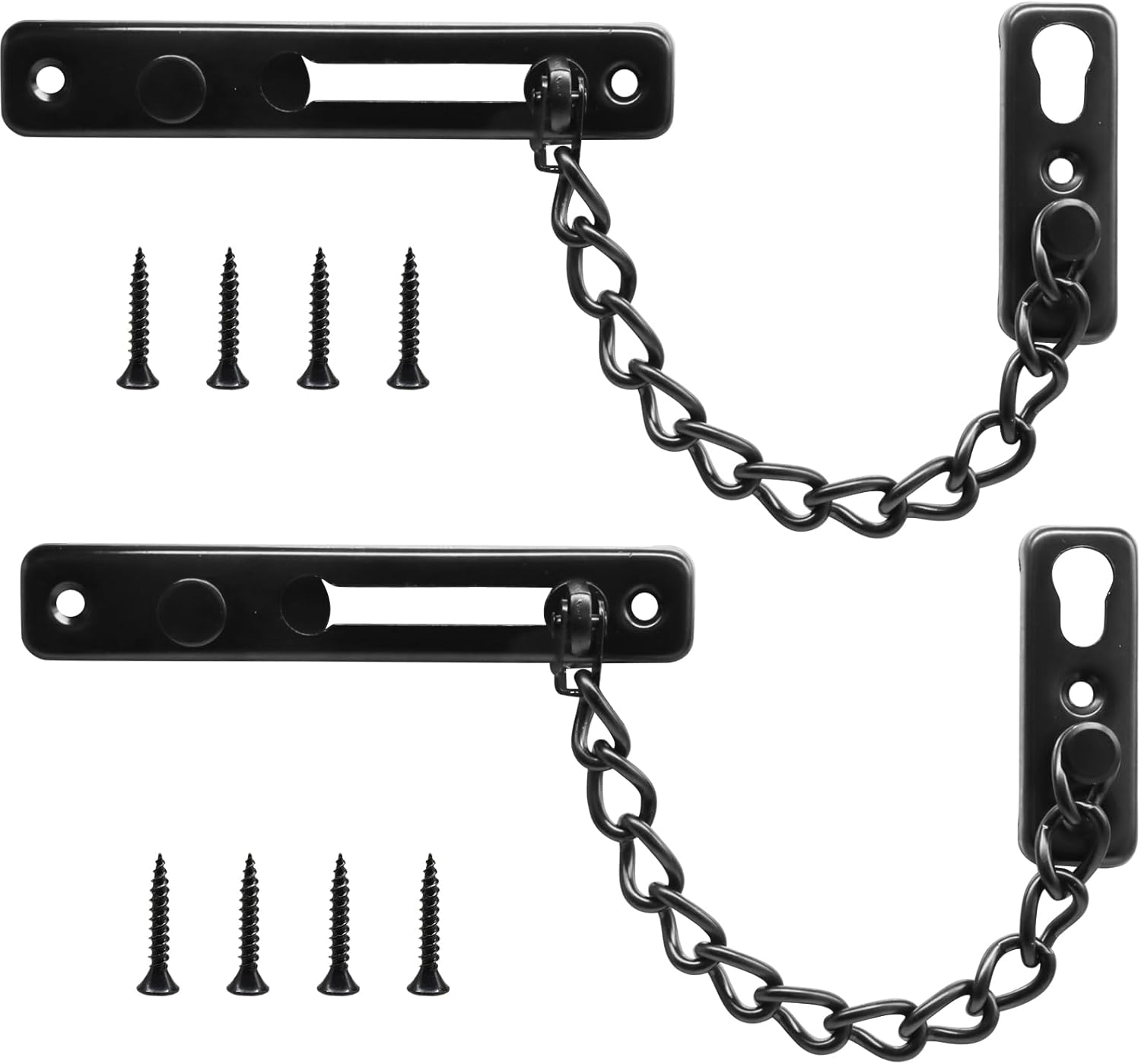Heavy Duty Door Chain Lock with Mounting Screws, Stainless Steel Door Chain Guard for Front Doors, Pet Safe (Black, 2 Pack) - Image 2