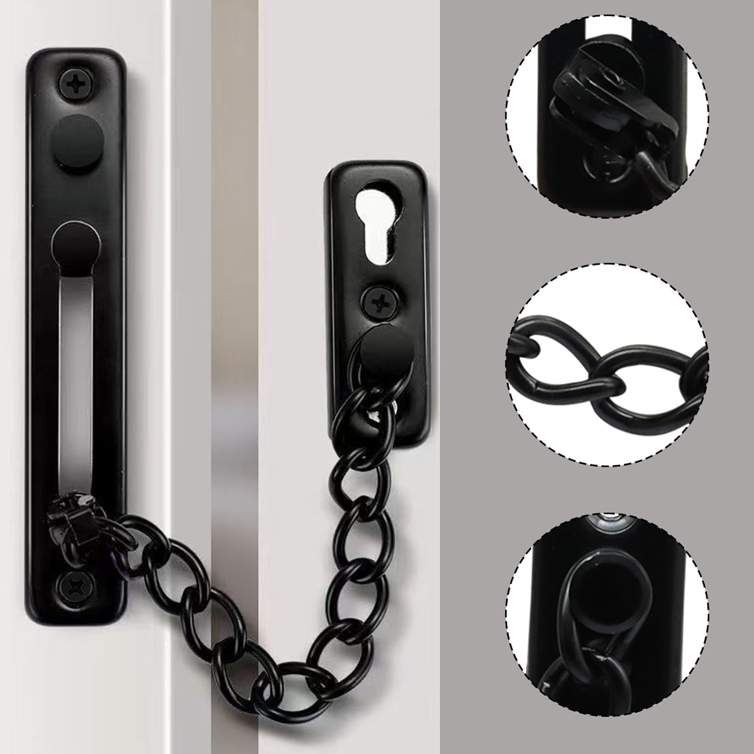 Heavy Duty Door Chain Lock with Mounting Screws, Stainless Steel Door Chain Guard for Front Doors, Pet Safe (Black, 2 Pack) - Image 5