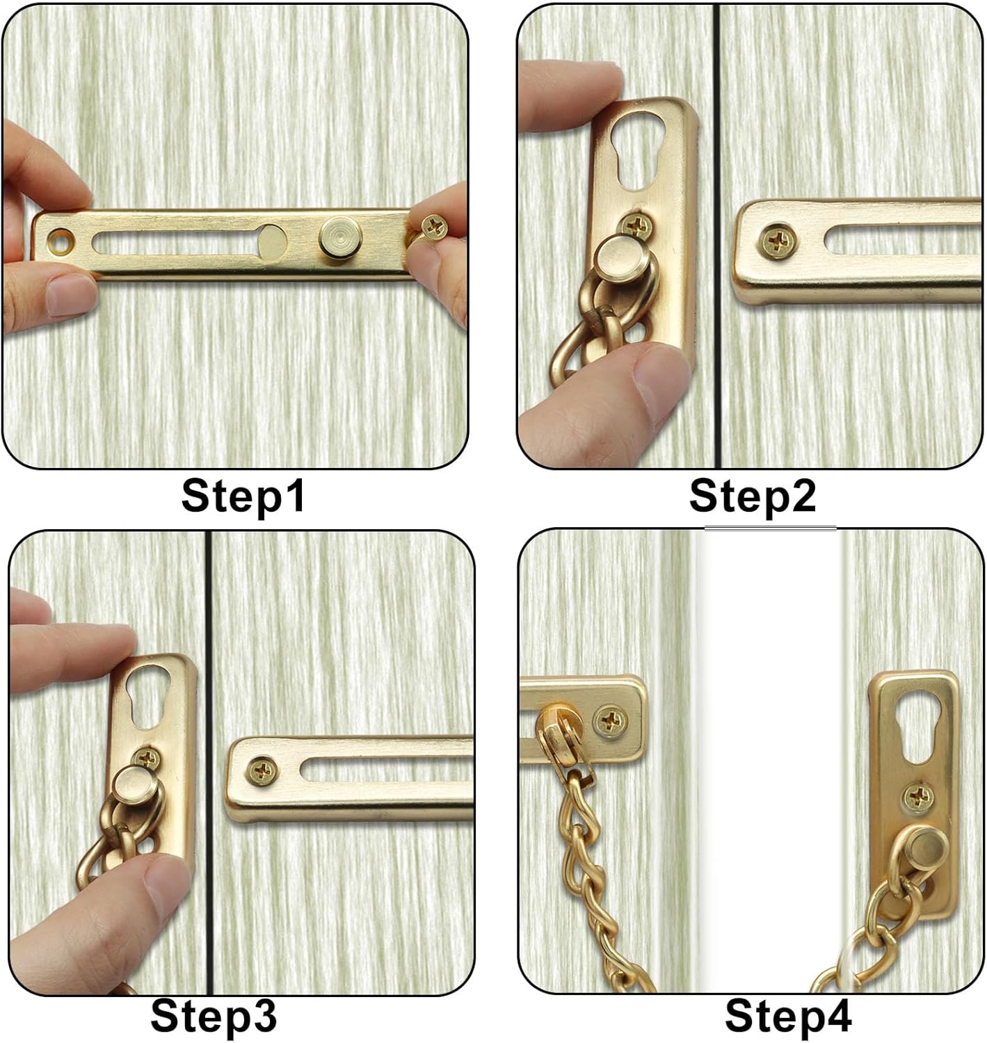 Heavy Duty Door Chain Lock with Mounting Screws, Stainless Steel Door Chain Guard for Front Doors, Pet Safe (Gold, 1 Pack) - Image 4