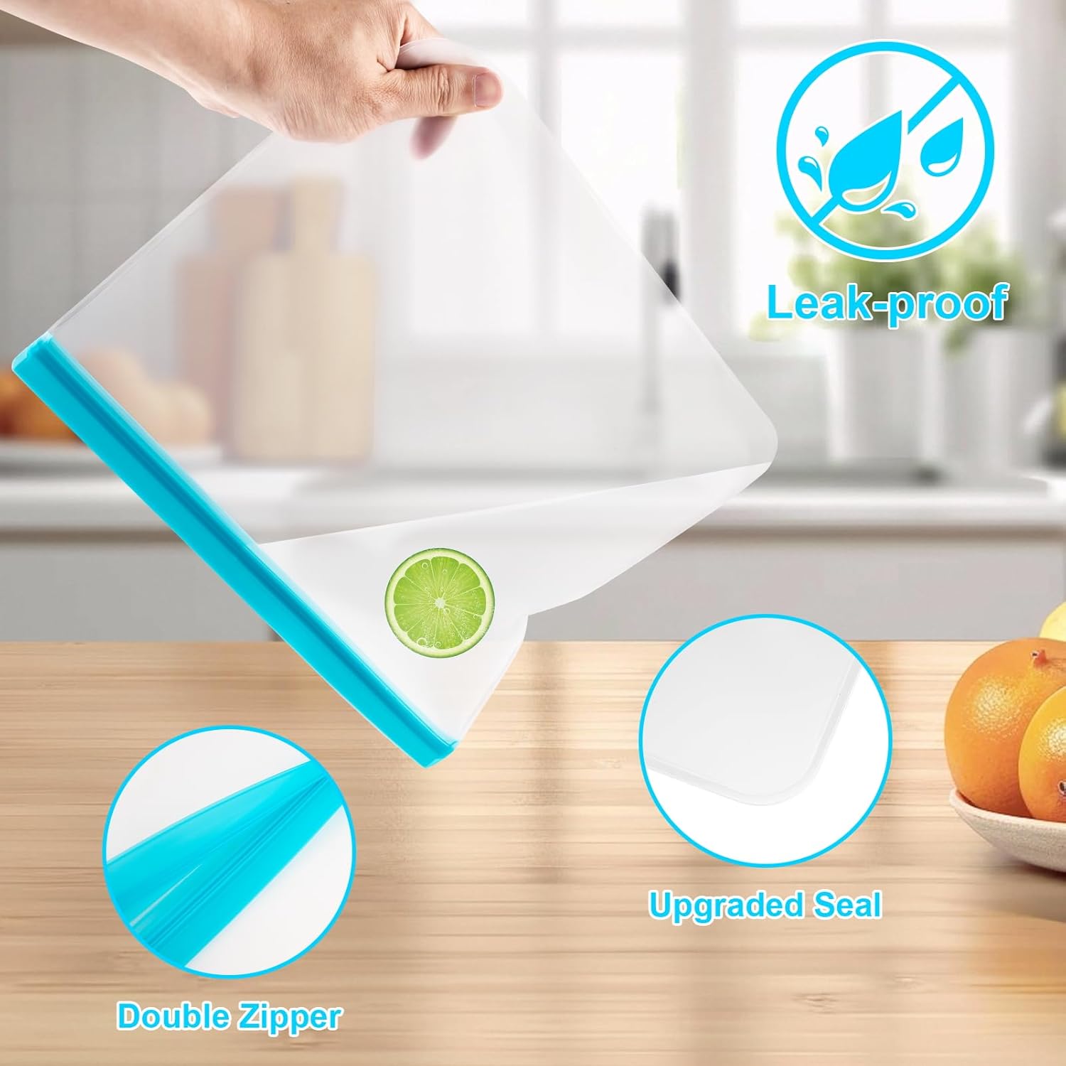 12 Pack Reusable Freezer Bags Dishwasher Safe, Leakproof Food Storage Bags, Silicone Bags for Food Storage Home Organization (4 Reusable Snack Bags 4 Sandwich Bags 4 Gallon Freezer Bags) - Image 3