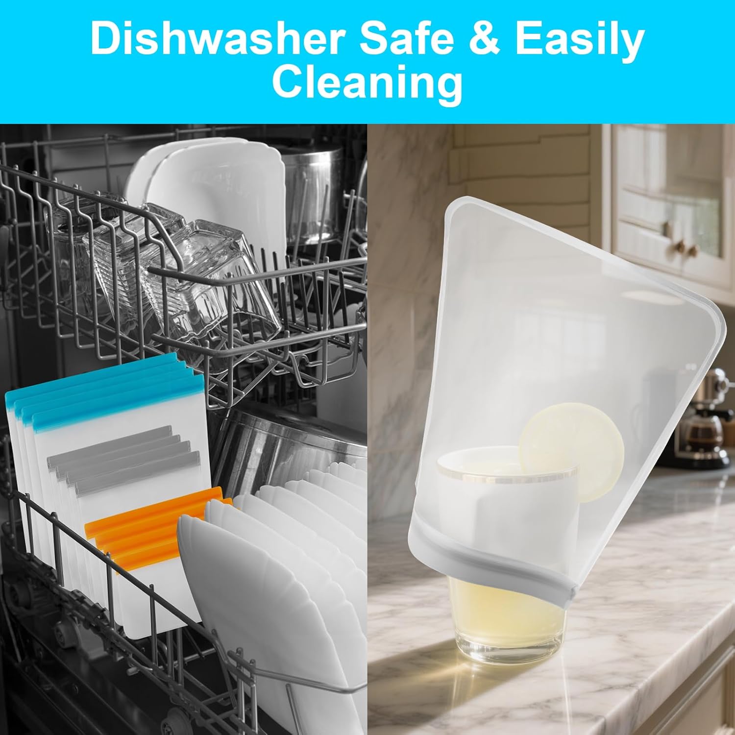 12 Pack Reusable Freezer Bags Dishwasher Safe, Leakproof Food Storage Bags, Silicone Bags for Food Storage Home Organization (4 Reusable Snack Bags 4 Sandwich Bags 4 Gallon Freezer Bags) - Image 4