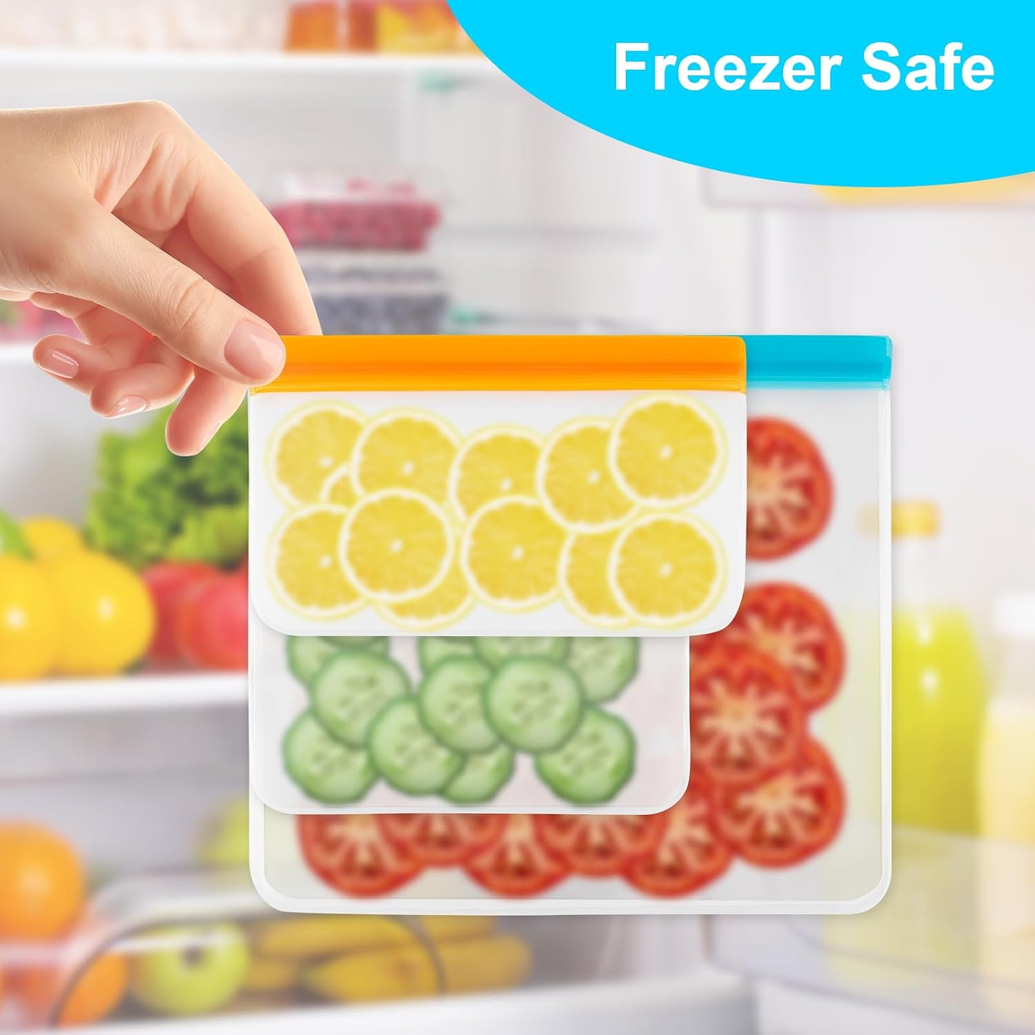 12 Pack Reusable Freezer Bags Dishwasher Safe, Leakproof Food Storage Bags, Silicone Bags for Food Storage Home Organization (4 Reusable Snack Bags 4 Sandwich Bags 4 Gallon Freezer Bags) - Image 5