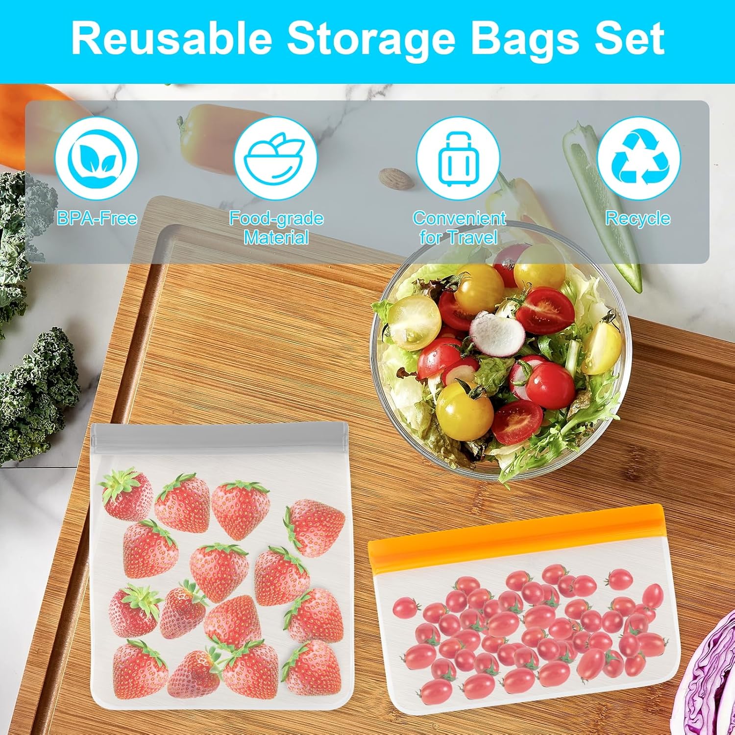 12 Pack Reusable Freezer Bags Dishwasher Safe, Leakproof Food Storage Bags, Silicone Bags for Food Storage Home Organization (4 Reusable Snack Bags 4 Sandwich Bags 4 Gallon Freezer Bags) - Image 6