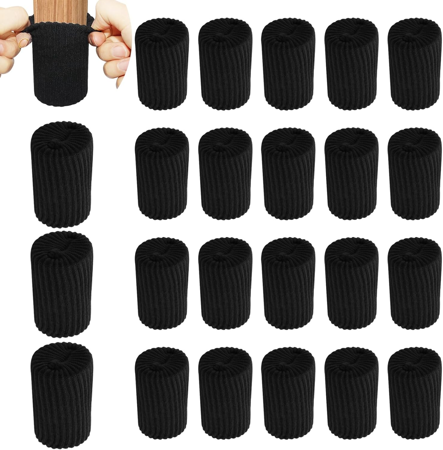 24 PCS Furniture Leg Socks Chair Legs Protectors, Black Thicken Knitted Chair Socks Stretchable Furniture Leg Floor Protectors for Round and Square Chair Legs - Image 1