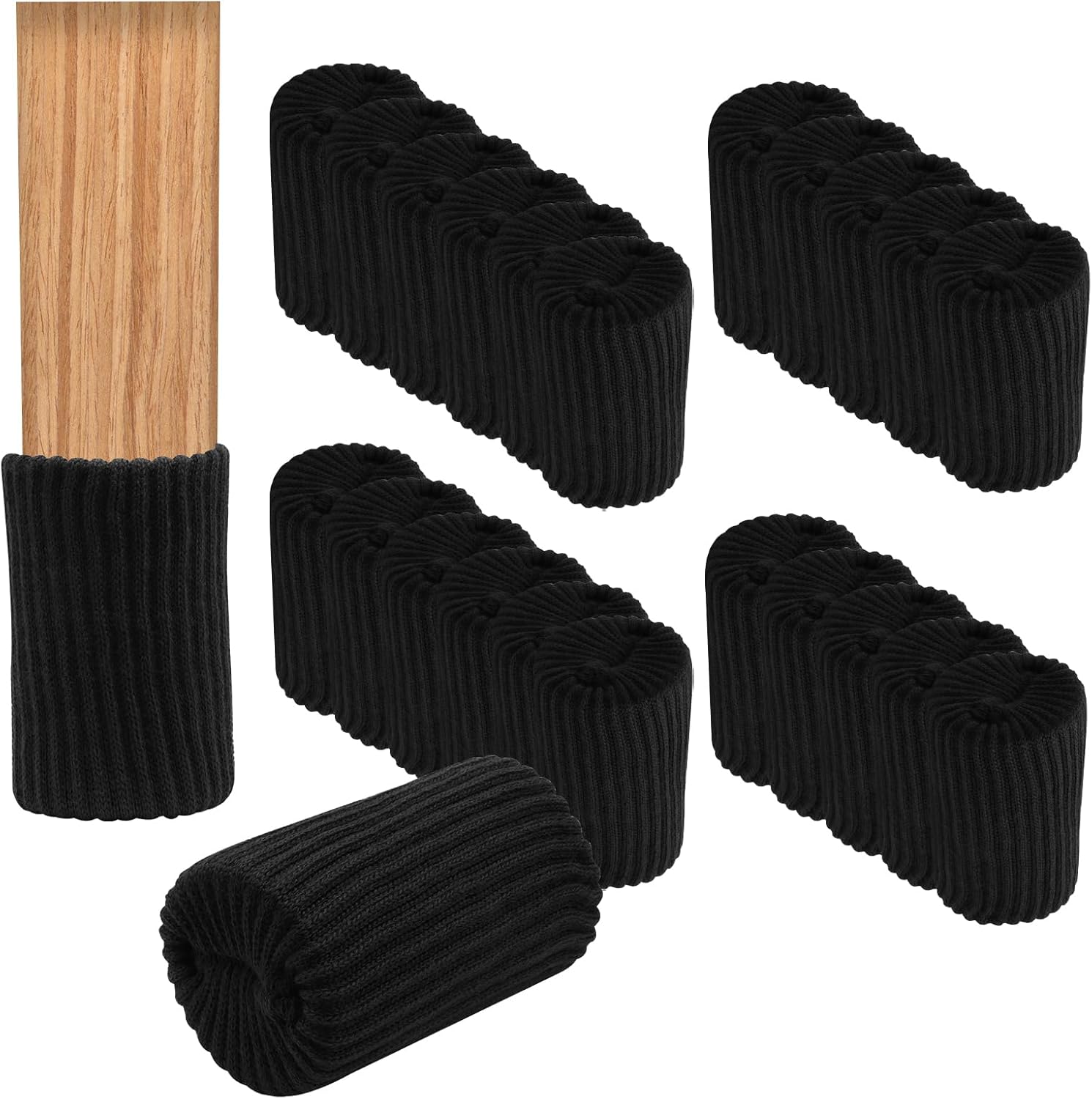 24 PCS Furniture Leg Socks Chair Legs Protectors, Black Thicken Knitted Chair Socks Stretchable Furniture Leg Floor Protectors for Round and Square Chair Legs - Image 2