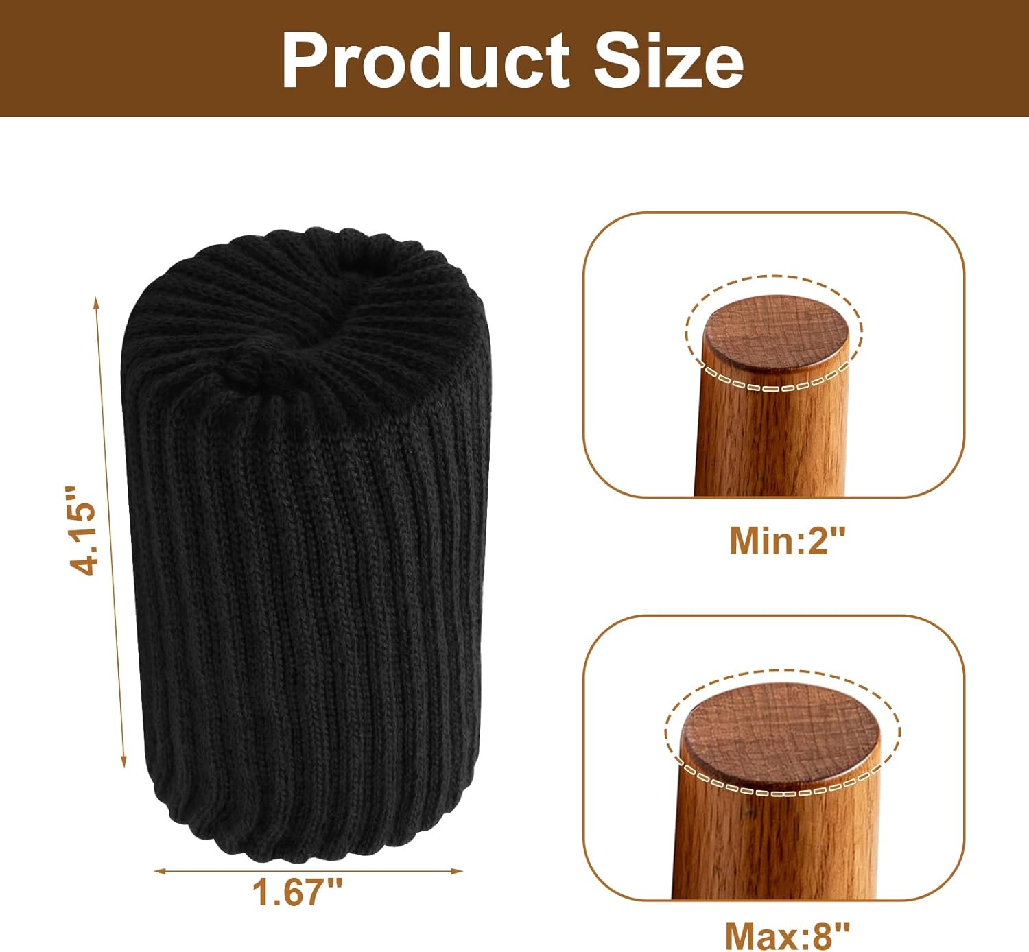 24 PCS Furniture Leg Socks Chair Legs Protectors, Black Thicken Knitted Chair Socks Stretchable Furniture Leg Floor Protectors for Round and Square Chair Legs - Image 3
