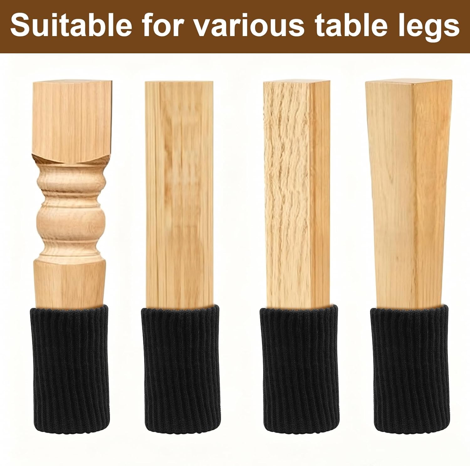 24 PCS Furniture Leg Socks Chair Legs Protectors, Black Thicken Knitted Chair Socks Stretchable Furniture Leg Floor Protectors for Round and Square Chair Legs - Image 4