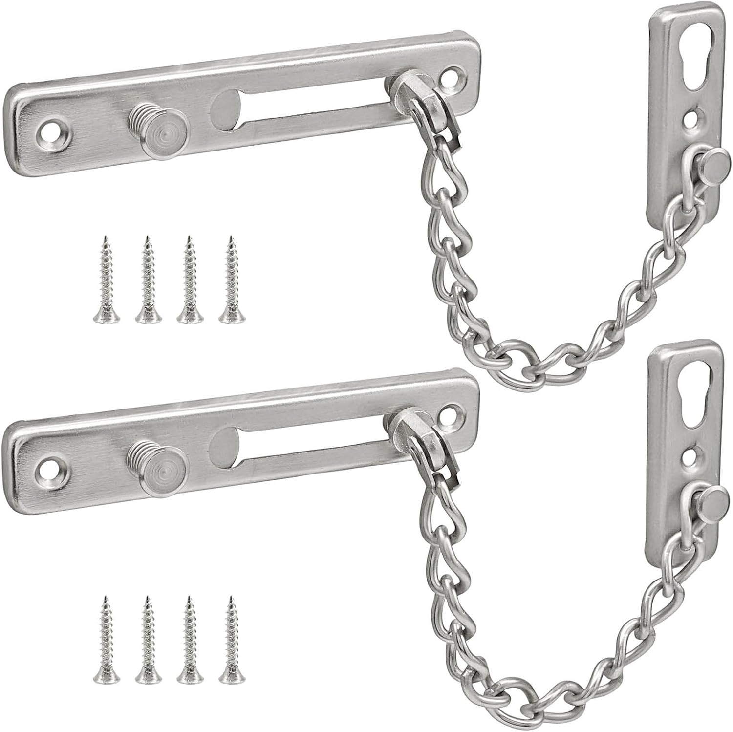 Heavy Duty Door Chain Lock with Mounting Screws, Stainless Steel Door Chain Guard for Front Doors, Pet Safe (Silver, 2 Pack) - Image 1
