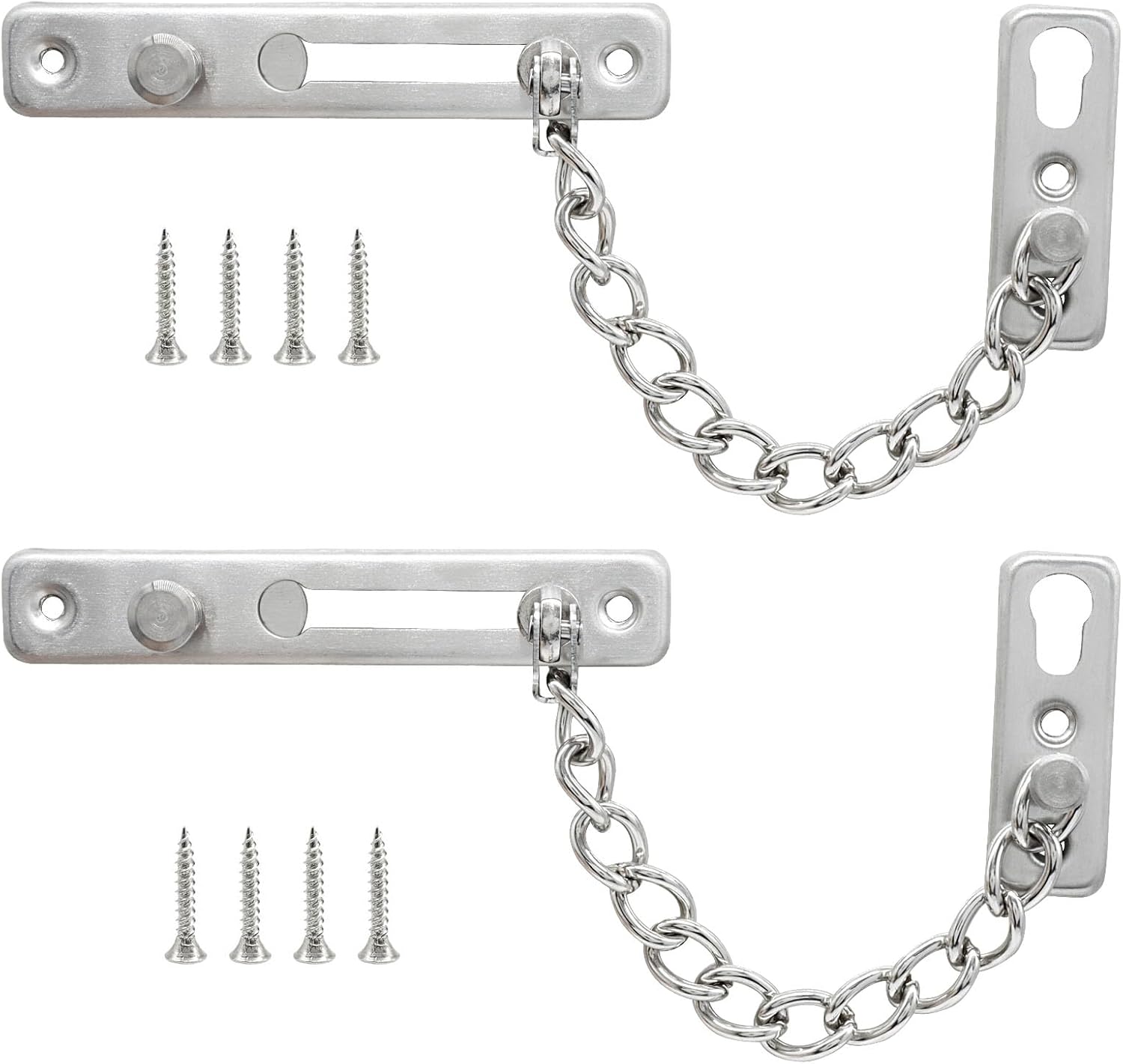 Heavy Duty Door Chain Lock with Mounting Screws, Stainless Steel Door Chain Guard for Front Doors, Pet Safe (Silver, 2 Pack) - Image 2