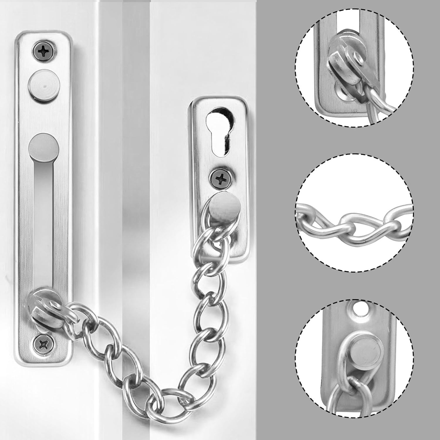 Heavy Duty Door Chain Lock with Mounting Screws, Stainless Steel Door Chain Guard for Front Doors, Pet Safe (Silver, 2 Pack) - Image 5