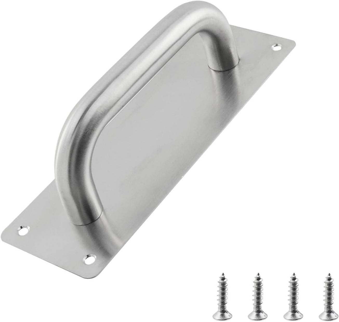 Door Pull Handle with Plate Stainess Steel Heavy Duty Barn Door Handle Push Pull Handles for Shed Commercial Gate, Silver, 7-7/8-inch x 2-9/16-inch - Image 1