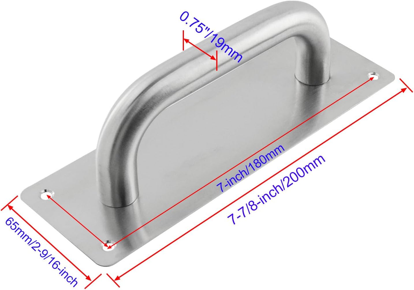 Door Pull Handle with Plate Stainess Steel Heavy Duty Barn Door Handle Push Pull Handles for Shed Commercial Gate, Silver, 7-7/8-inch x 2-9/16-inch - Image 2