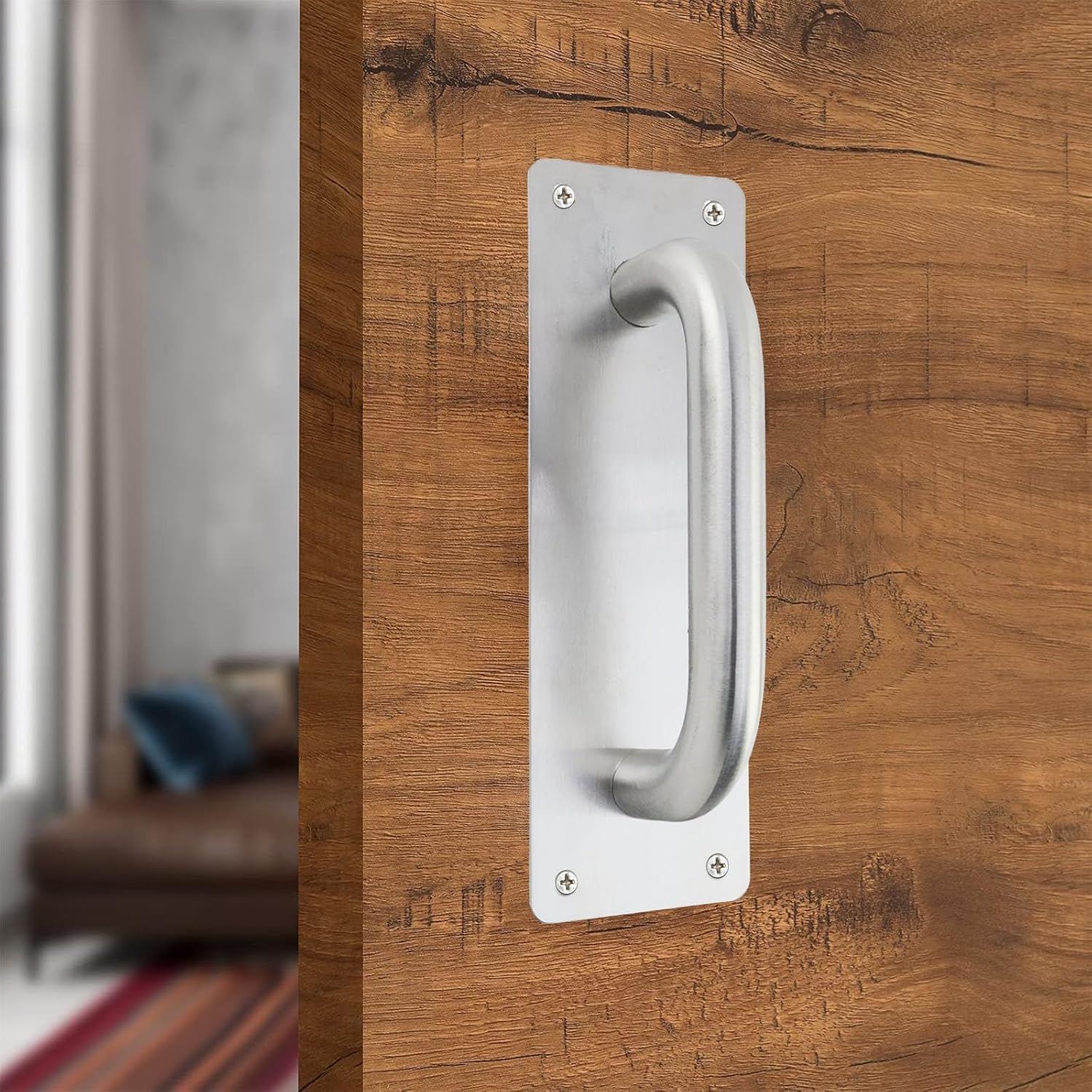 Door Pull Handle with Plate Stainess Steel Heavy Duty Barn Door Handle Push Pull Handles for Shed Commercial Gate, Silver, 7-7/8-inch x 2-9/16-inch - Image 3
