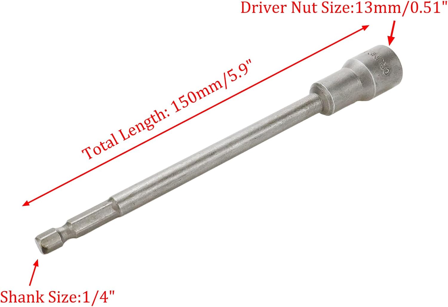 Hex Shank Magnetic Power Nut Driver Bit Set 13mm Hex Socket Extension Long Metric Hex Driver Bits -2pcs - Image 2