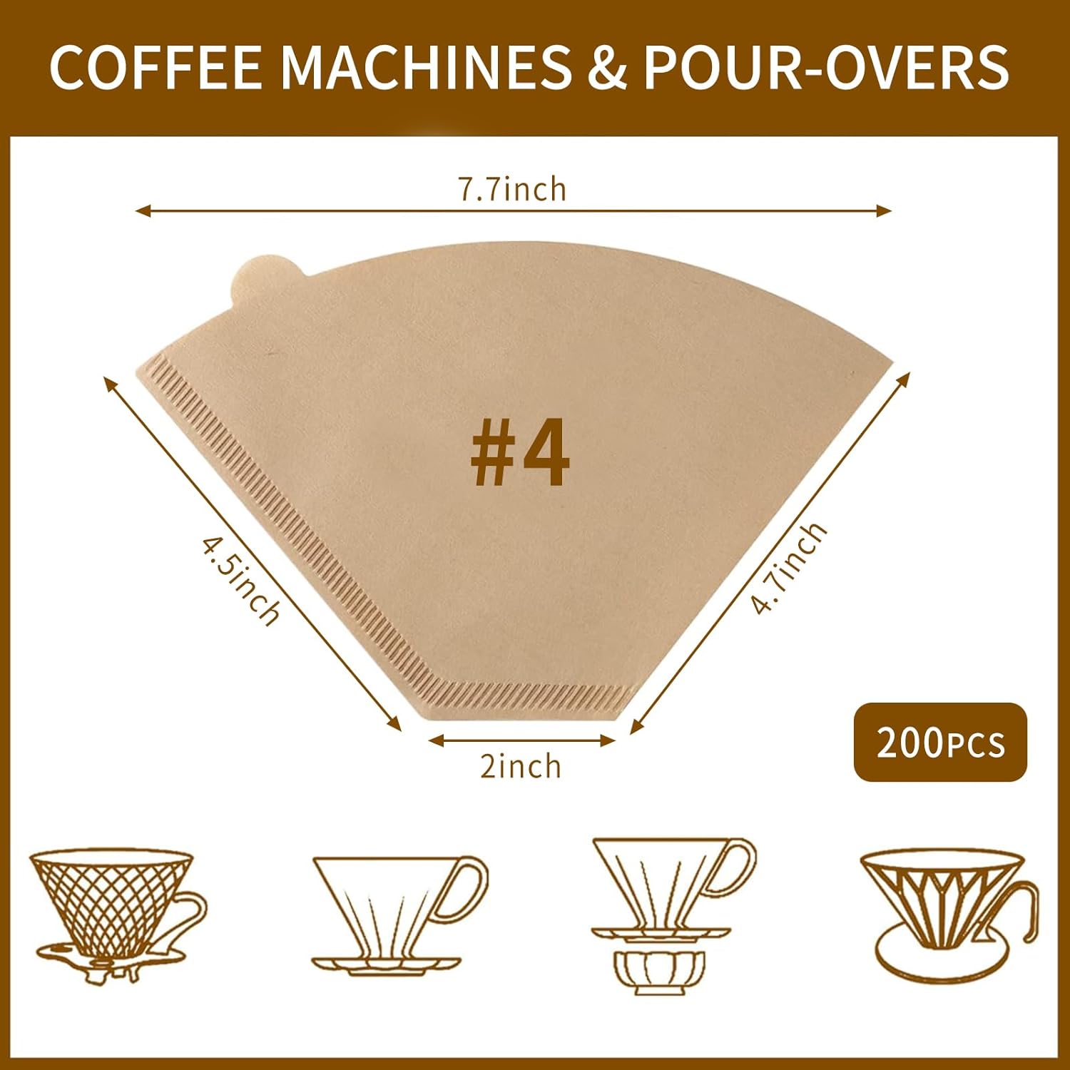 Coffee Filters #4，Cone Coffee Filter 8-12 Cup，200 Unbleached Natural Coffee Filters - Image 2