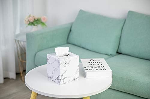 Tissue Box Cover,Tissue Box Square,Marble Stripes Tissue Box Cover,Tissue Box Holder for Bathroom Accessories,PU Leather Tissue Holder,Marble Stripes - Image 3