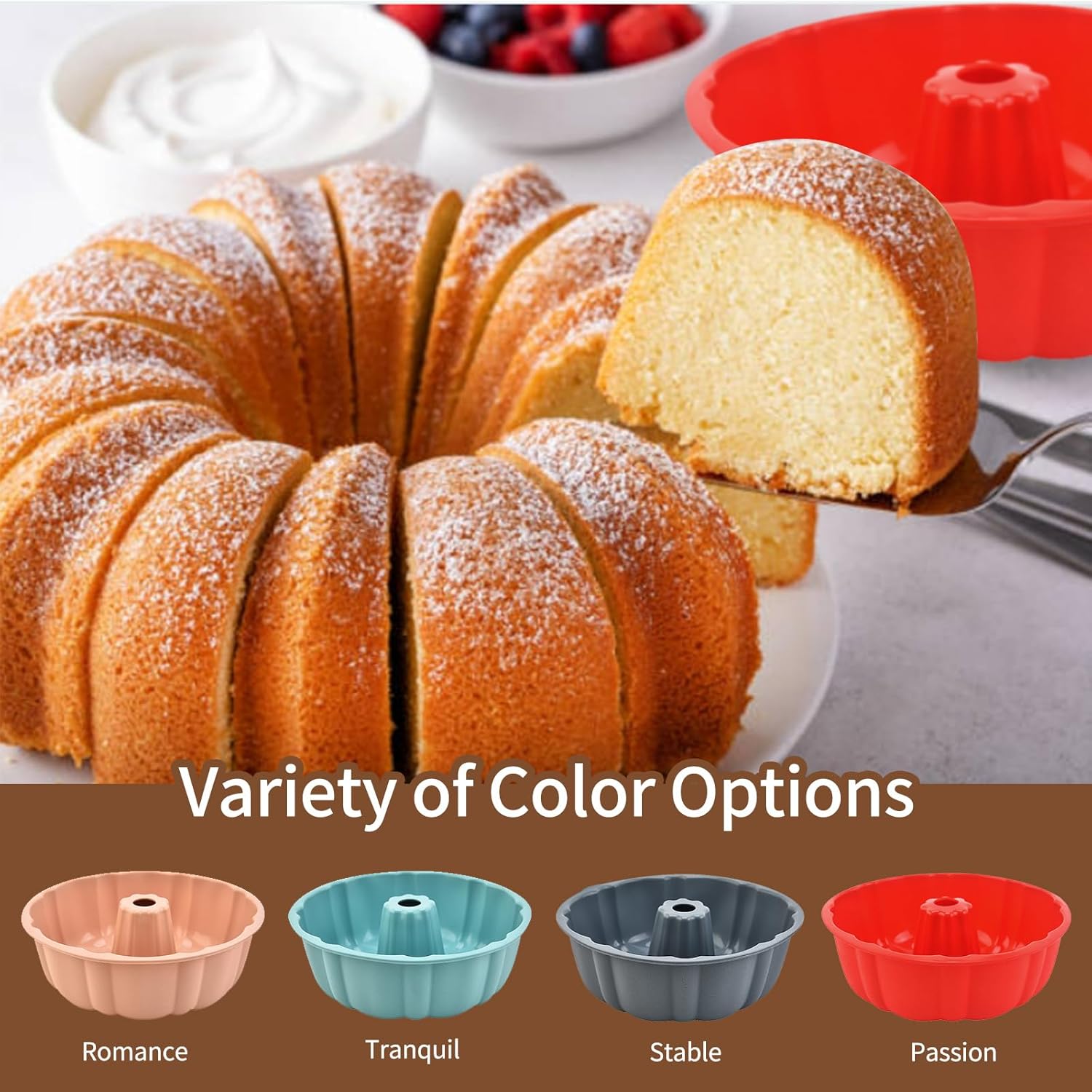 2 Pack Silicone Cake Pan Nonstick,10 Inch, Silicone Cake Molds,Pound Cake Pan, Baking Cake Pan for Jello,Gelatin,Cake,Brownie and Bread（Pink+Blue） - Image 4