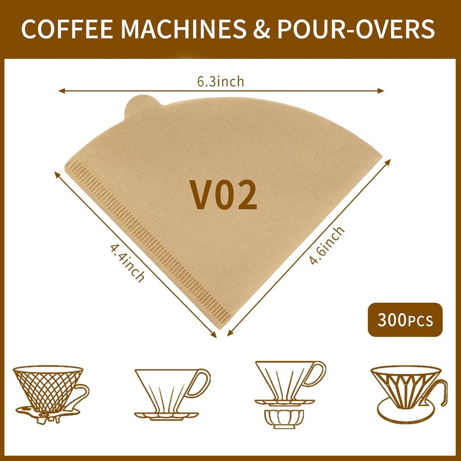 V60 Coffee Filters, 300 Count Size 02 Pour Over Coffee Filter, 1-4 Cups Disposable Cone Paper Coffee Filters 2， Compatible with Conical Shaped Dripper and Drip Coffee Maker (Natural) - Image 2