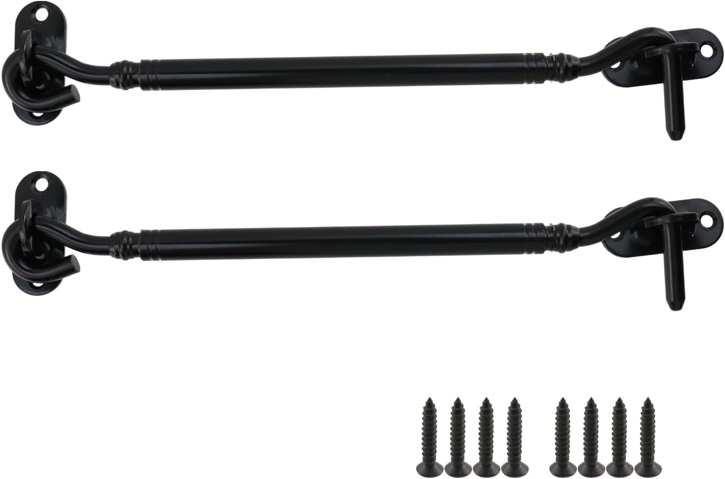 Gate Latch Hook and Eye Latch for Door Barn Door Lock Stainless Steel Door Latch for Shutters Window Shed Cabinet Black 8-inch Length - 2pcs - Image 1