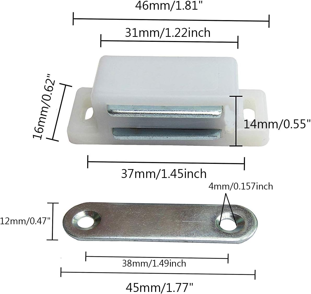 Magnetic Door Catch Latches for Cabinet Doors, Cupboards, Drawers & Shutters -Pack of 10 - Image 2