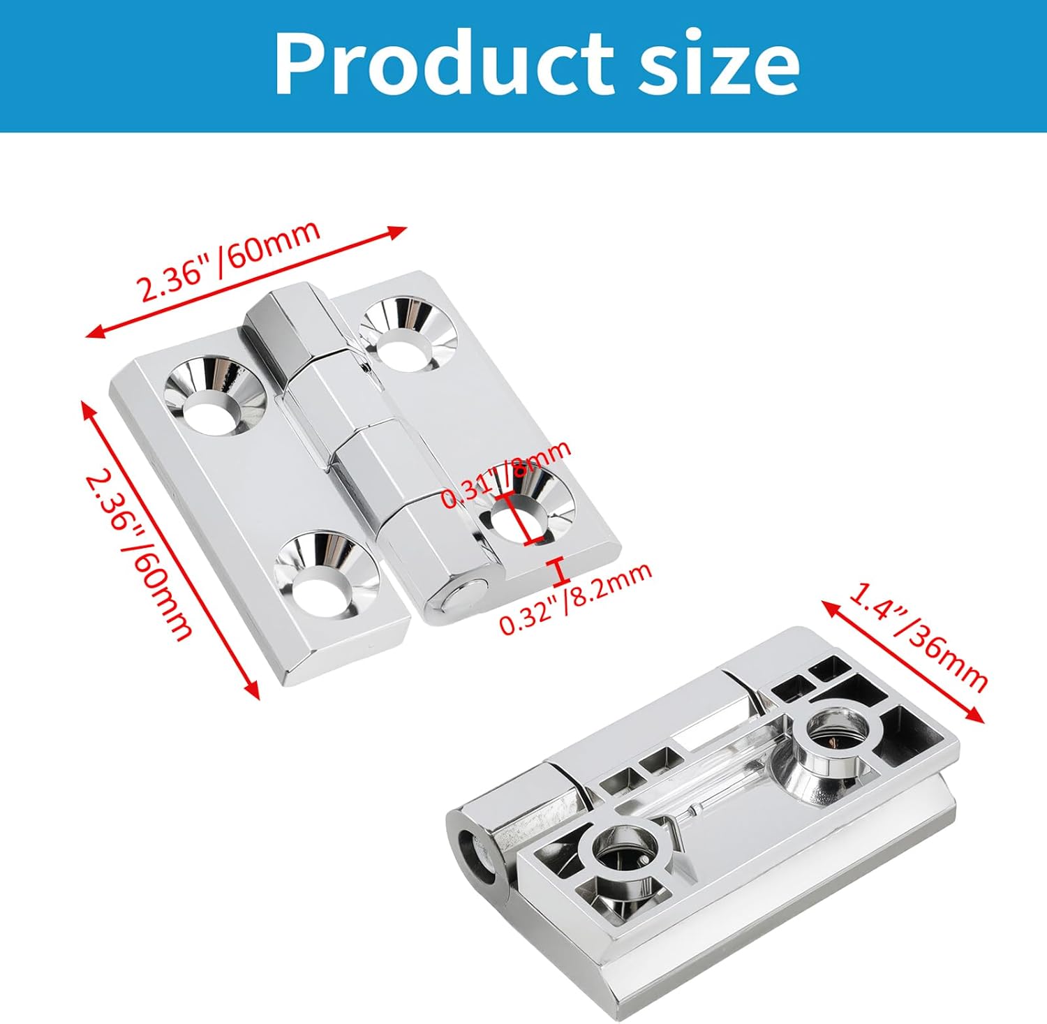 Butt Hinge Zinc Alloy Door Hinge Polished Chrom Silver Residential Bed Room Hinge for Doors Hardware 2.36