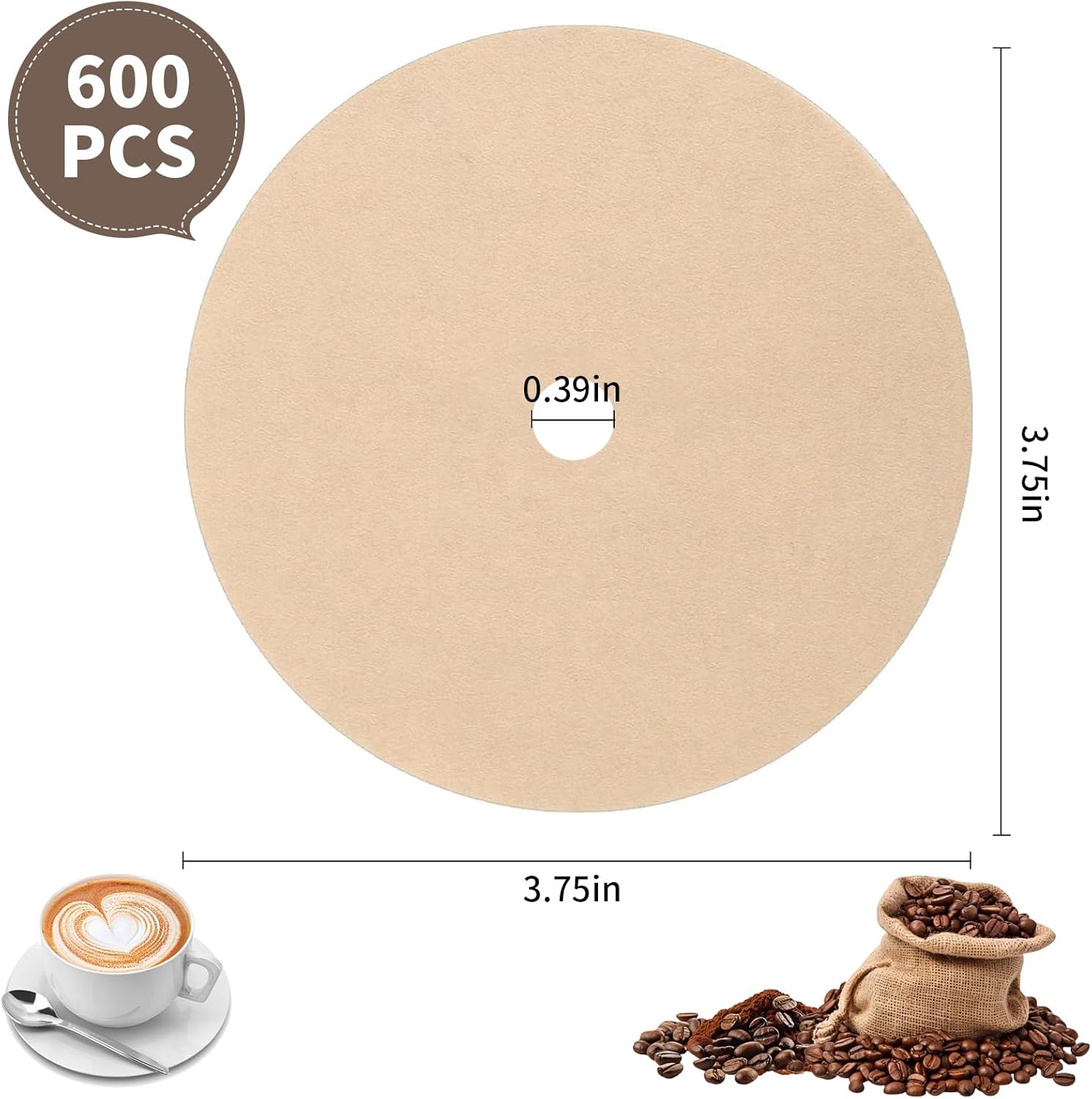 600 Count Percolator Coffee Filters，3.75 Inch Disposable Round Coffee Filter，Natural Unbleached，Disc Coffee Filters for Camping，Coffee Pot，Home，Office - Image 2