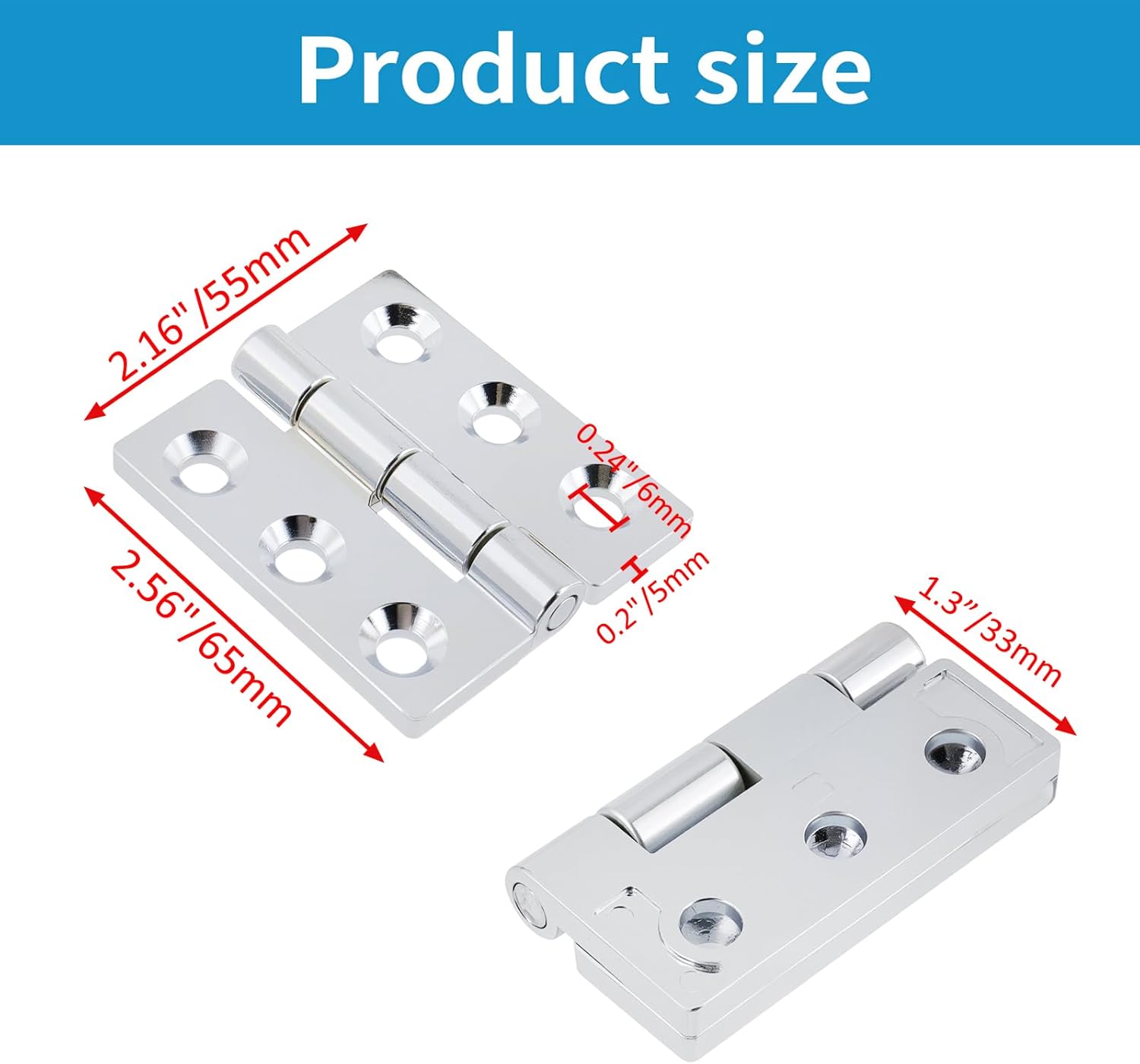 Butt Hinge Zinc Alloy Cabinet Hinges Polished Chrom Silver Residential Bed Room Hinge for Doors Hardware 2.56