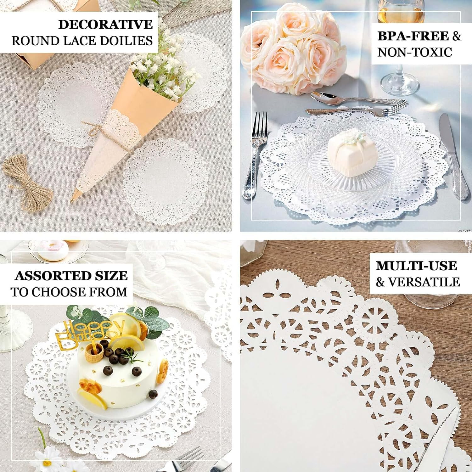 Efavormart 100 Pack Round White Paper Doilies, Food Grade Lace Paper Placemats - 14