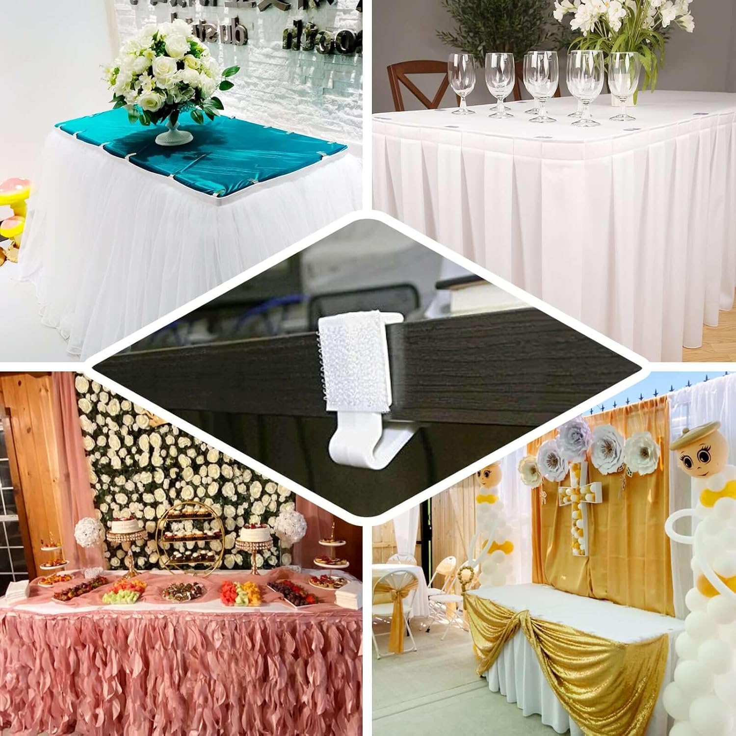 Efavormart 12 PCS Adjustable Clear Plastic Large Table Skirt Clips for Wedding Party Event Decoration - 3