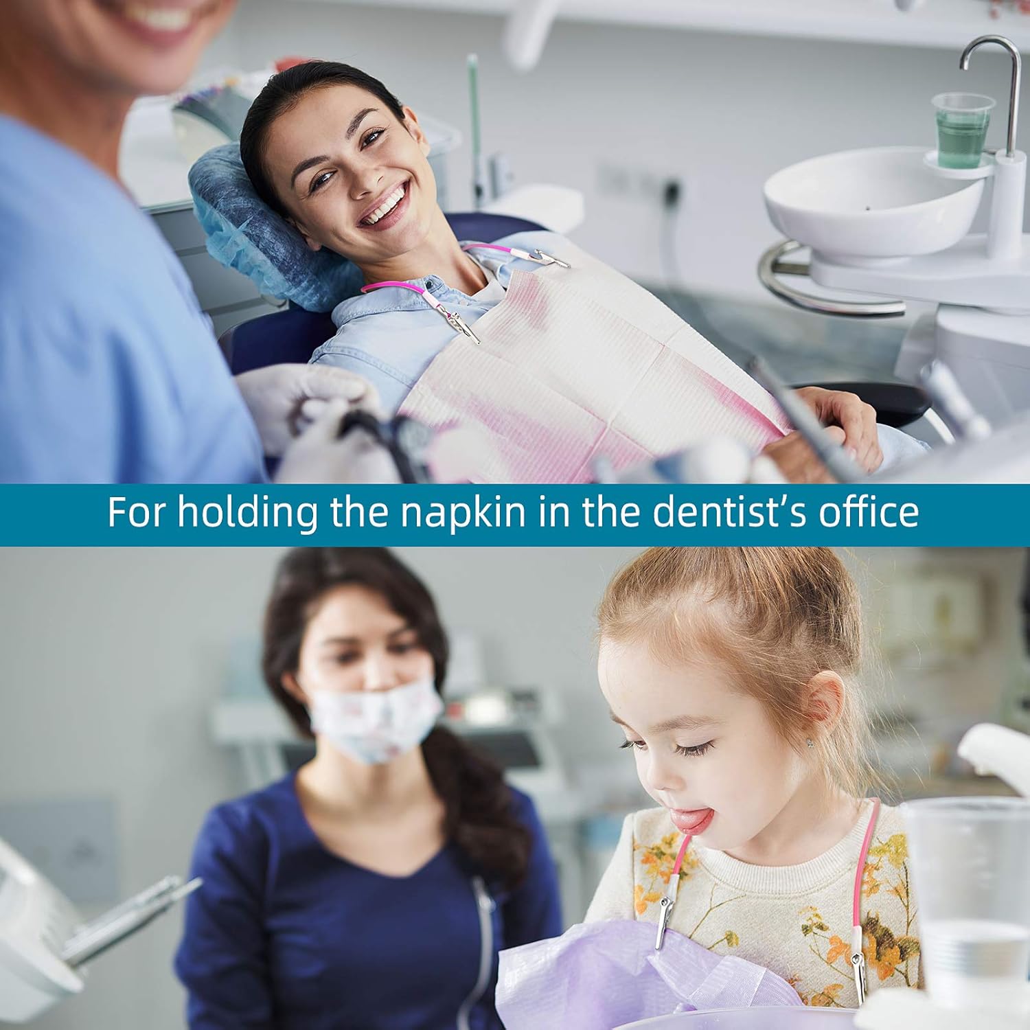 12 Pcs Silicone Dental Bib Clips Colorful Napkin Clips Bib Holder Dentist Napkin Chain Neck Chain with Lanyard for Elderly Adult Patient Towels Restaurant Cloth Travel(Bright Color Series) - Image 7