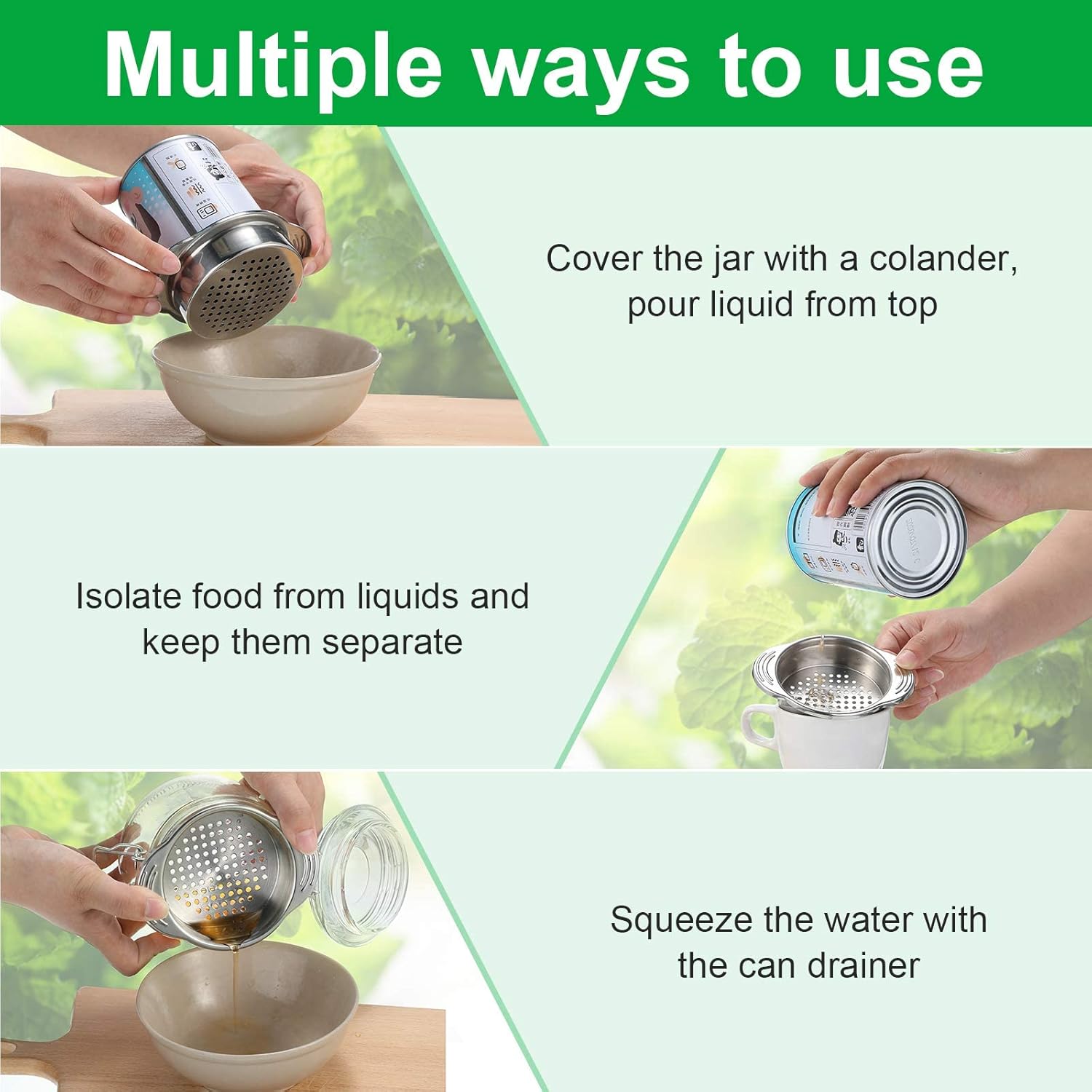 1 Piece Tuna Can Strainer Stainless Steel Food Strainer Sieve Metal Press Lid Canning Colander Oil Drainer Tuna Filter for Beans Vegetables - Image 3