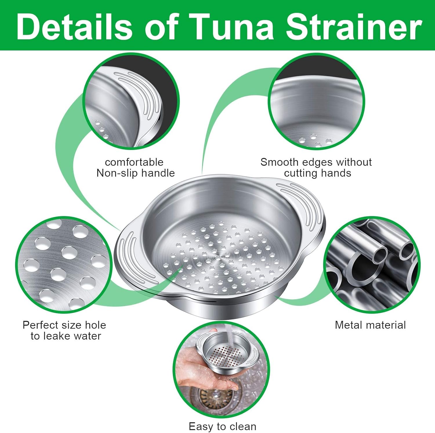 1 Piece Tuna Can Strainer Stainless Steel Food Strainer Sieve Metal Press Lid Canning Colander Oil Drainer Tuna Filter for Beans Vegetables - Image 4