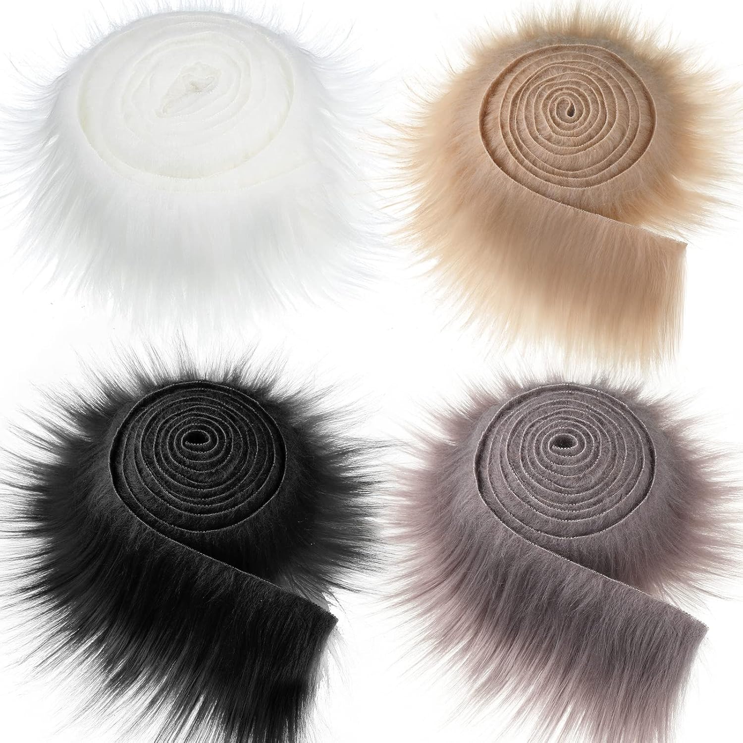 4 Pieces Faux Fur for Craft Fake Fur Shaggy Patches Ribbon Chair Cover Seat Cushion Pad Supplies for Sewing DIY Gnome Beard Easter Costume Winter Valentine's Day(Black, Khaki, Grey, White) - Image 1
