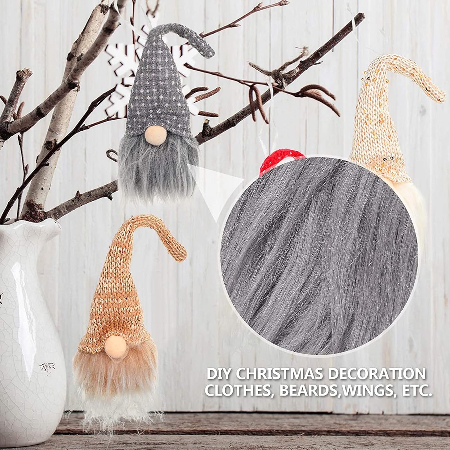 4 Pieces Faux Fur for Craft Fake Fur Shaggy Patches Ribbon Chair Cover Seat Cushion Pad Supplies for Sewing DIY Gnome Beard Easter Costume Winter Valentine's Day(Black, Khaki, Grey, White) - Image 4