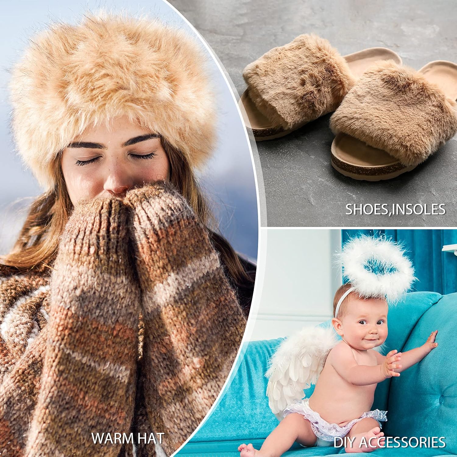 4 Pieces Faux Fur for Craft Fake Fur Shaggy Patches Ribbon Chair Cover Seat Cushion Pad Supplies for Sewing DIY Gnome Beard Easter Costume Winter Valentine's Day(Black, Khaki, Grey, White) - Image 5