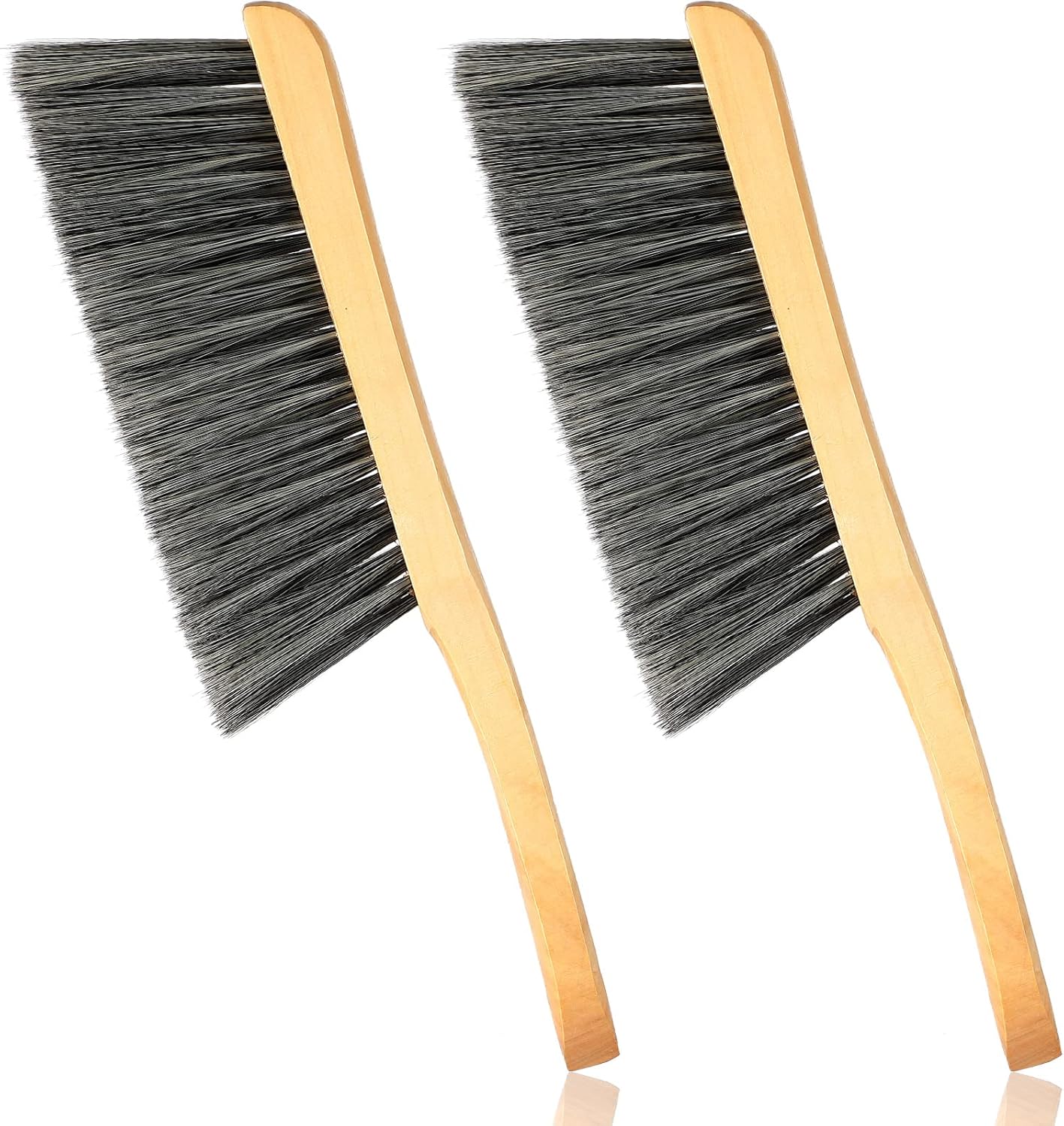 2 Pieces Wooden Bench Brushes Fireplace Brush Natural Fiber Bench Soft Bristles Long Wood Handle Dust for Hearth Tidy Car Home Workshop Woodworking(Gray) - Image 1