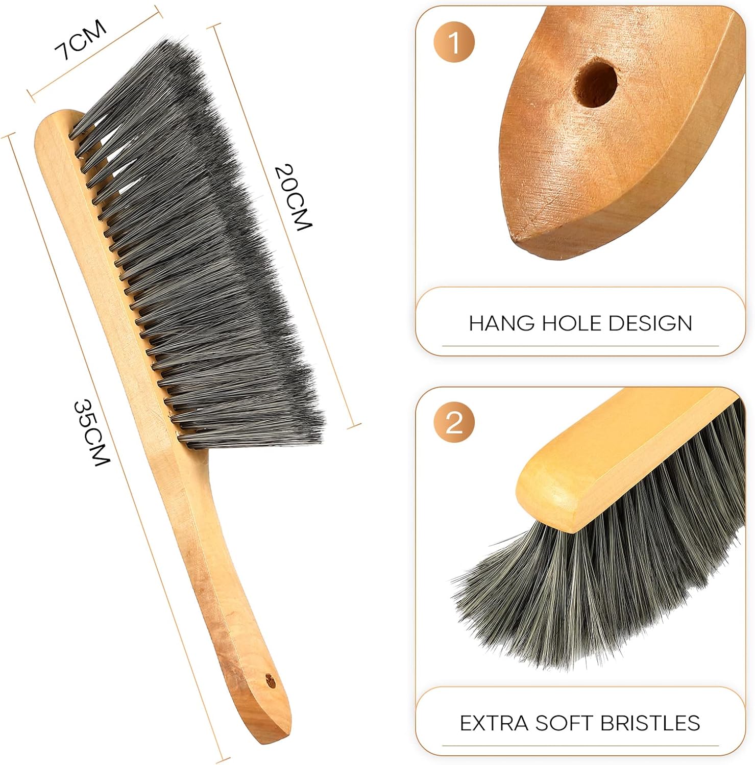2 Pieces Wooden Bench Brushes Fireplace Brush Natural Fiber Bench Soft Bristles Long Wood Handle Dust for Hearth Tidy Car Home Workshop Woodworking(Gray) - Image 2