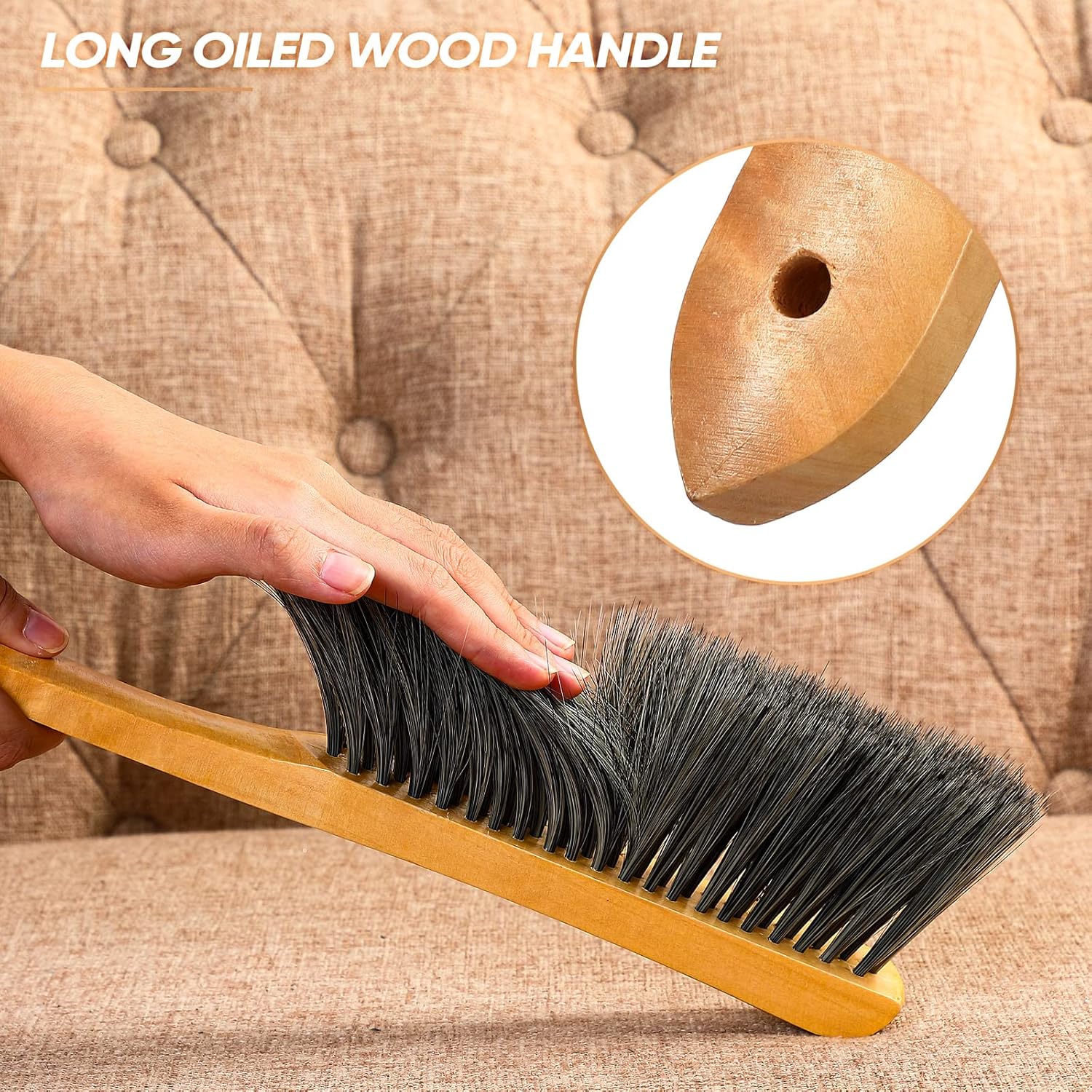 2 Pieces Wooden Bench Brushes Fireplace Brush Natural Fiber Bench Soft Bristles Long Wood Handle Dust for Hearth Tidy Car Home Workshop Woodworking(Gray) - Image 3