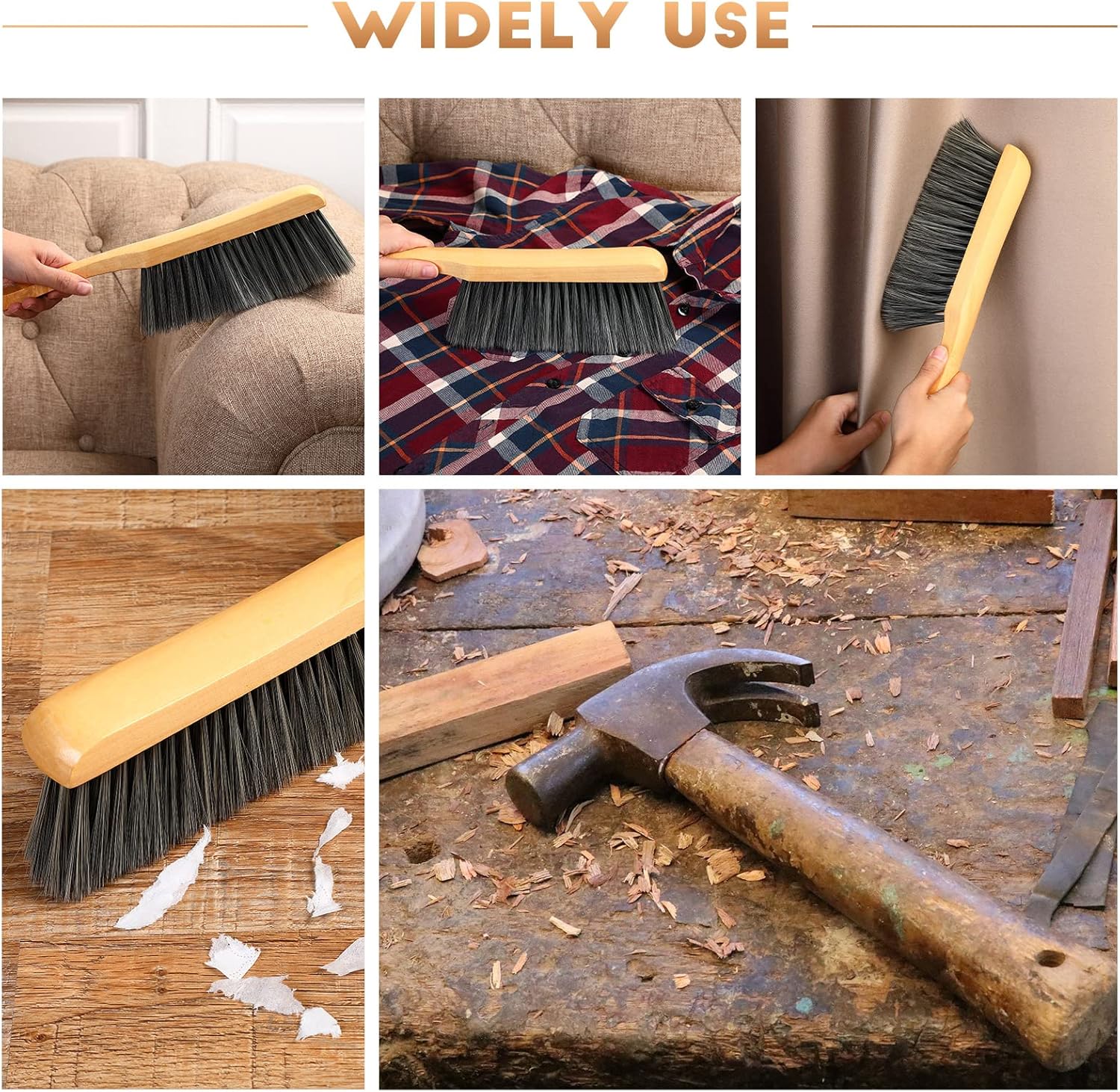 2 Pieces Wooden Bench Brushes Fireplace Brush Natural Fiber Bench Soft Bristles Long Wood Handle Dust for Hearth Tidy Car Home Workshop Woodworking(Gray) - Image 4