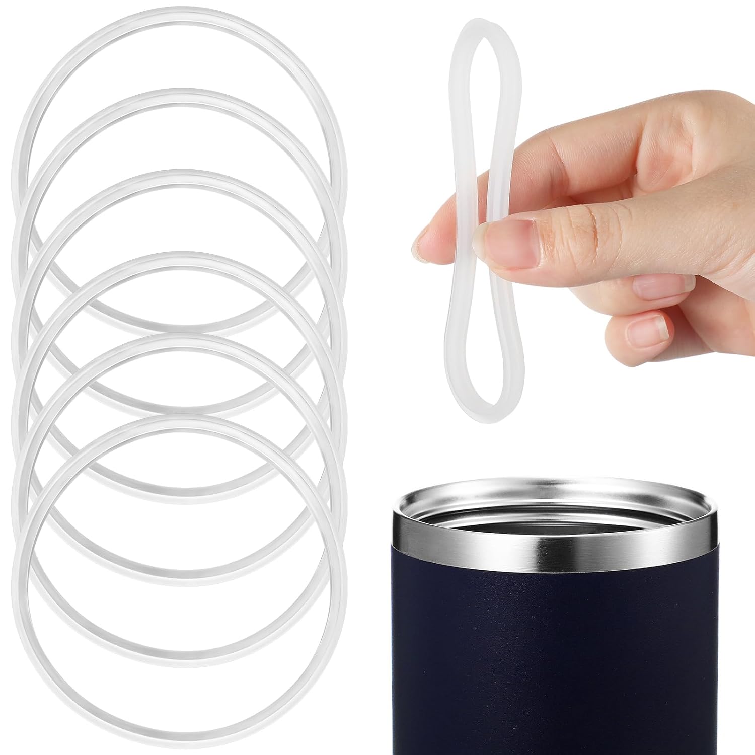 6 Pcs 20 oz Replacement Rubber Lid Seals O Shaped Resealable Lid Gaskets for 10, 12, 16 and 20 Ounce Insulated Stainless Steel Tumblers (White) - Image 1