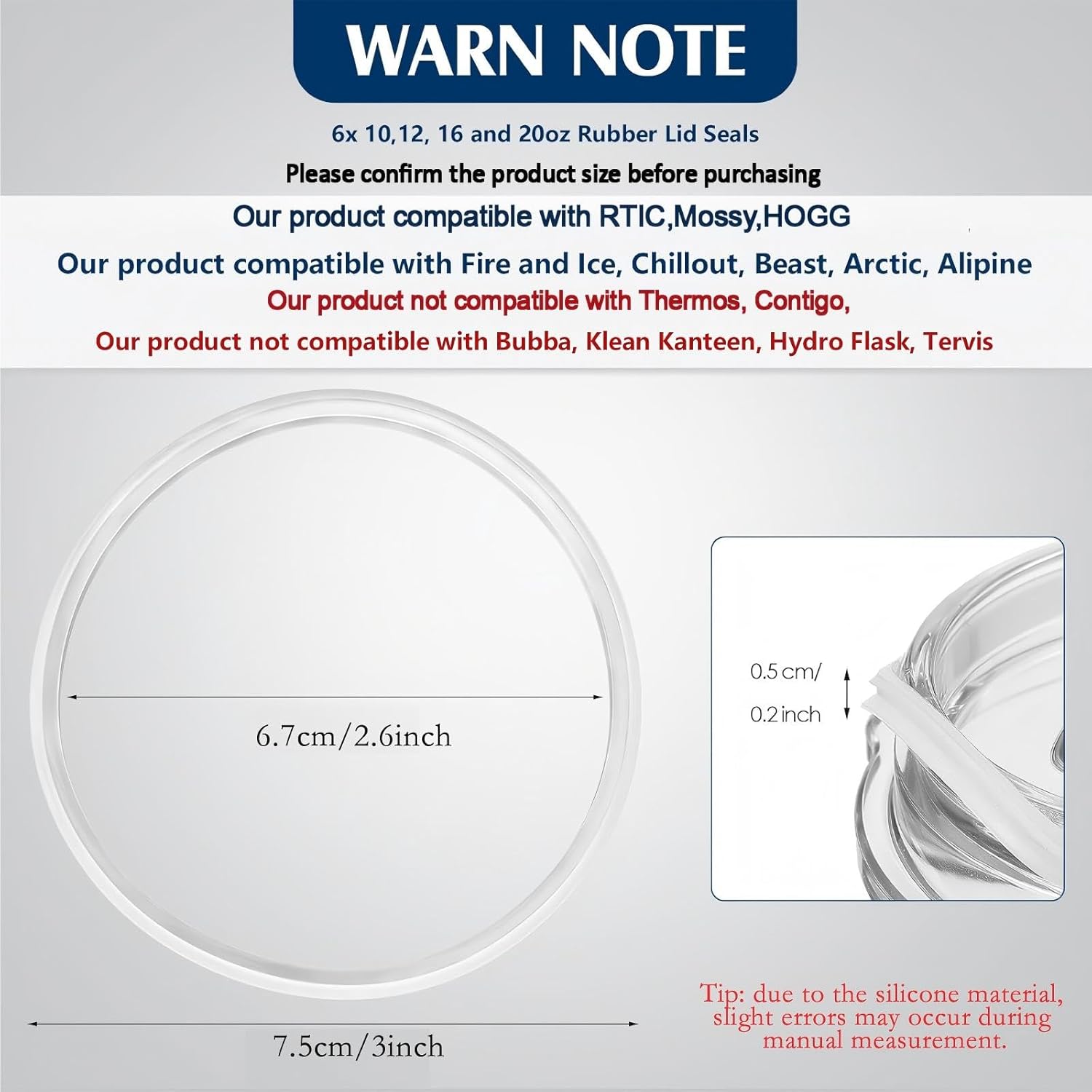 6 Pcs 20 oz Replacement Rubber Lid Seals O Shaped Resealable Lid Gaskets for 10, 12, 16 and 20 Ounce Insulated Stainless Steel Tumblers (White) - Image 2