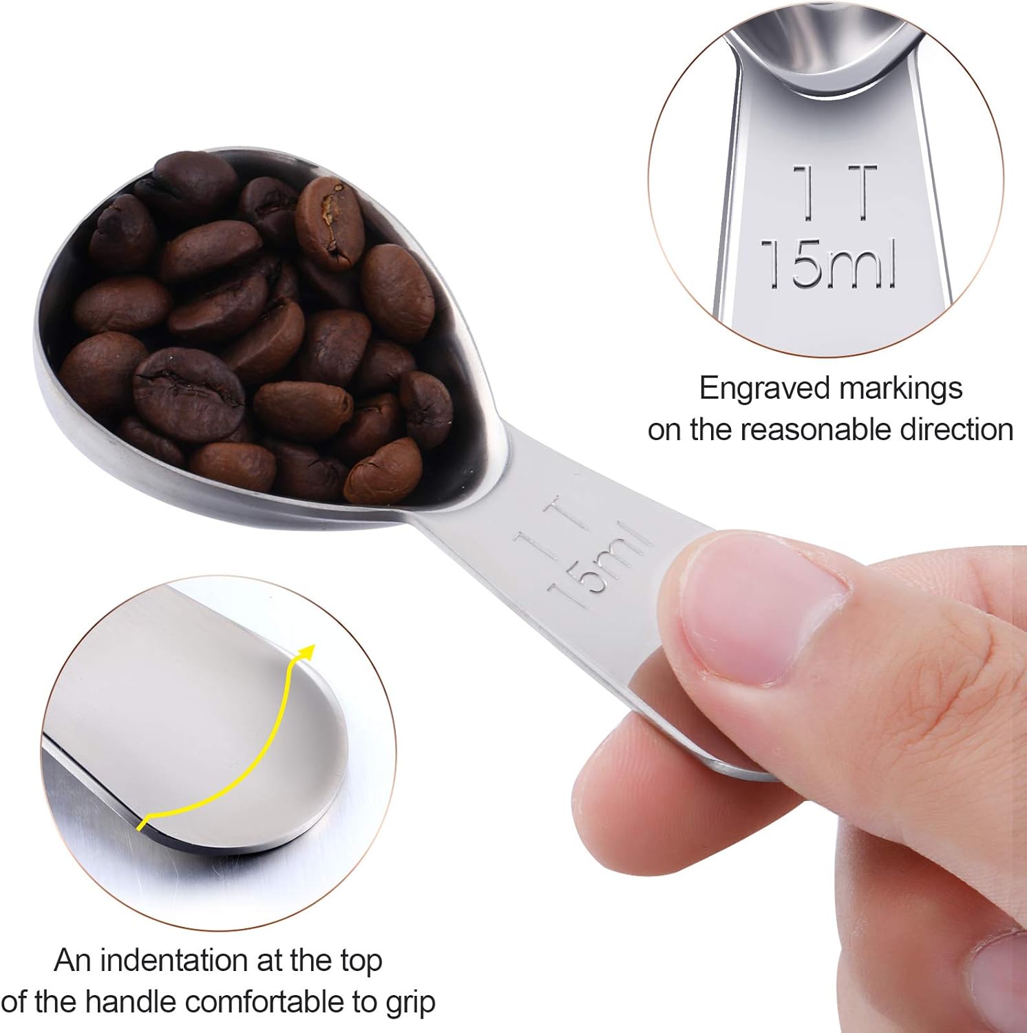 3 Pieces Coffee Scoop Tablespoon Measuring Spoons Stainless Steel Coffee Scoops Short Handle Tablespoon for Tea Sugar Kitchen Gifts(15 ml,Silver) - Image 3