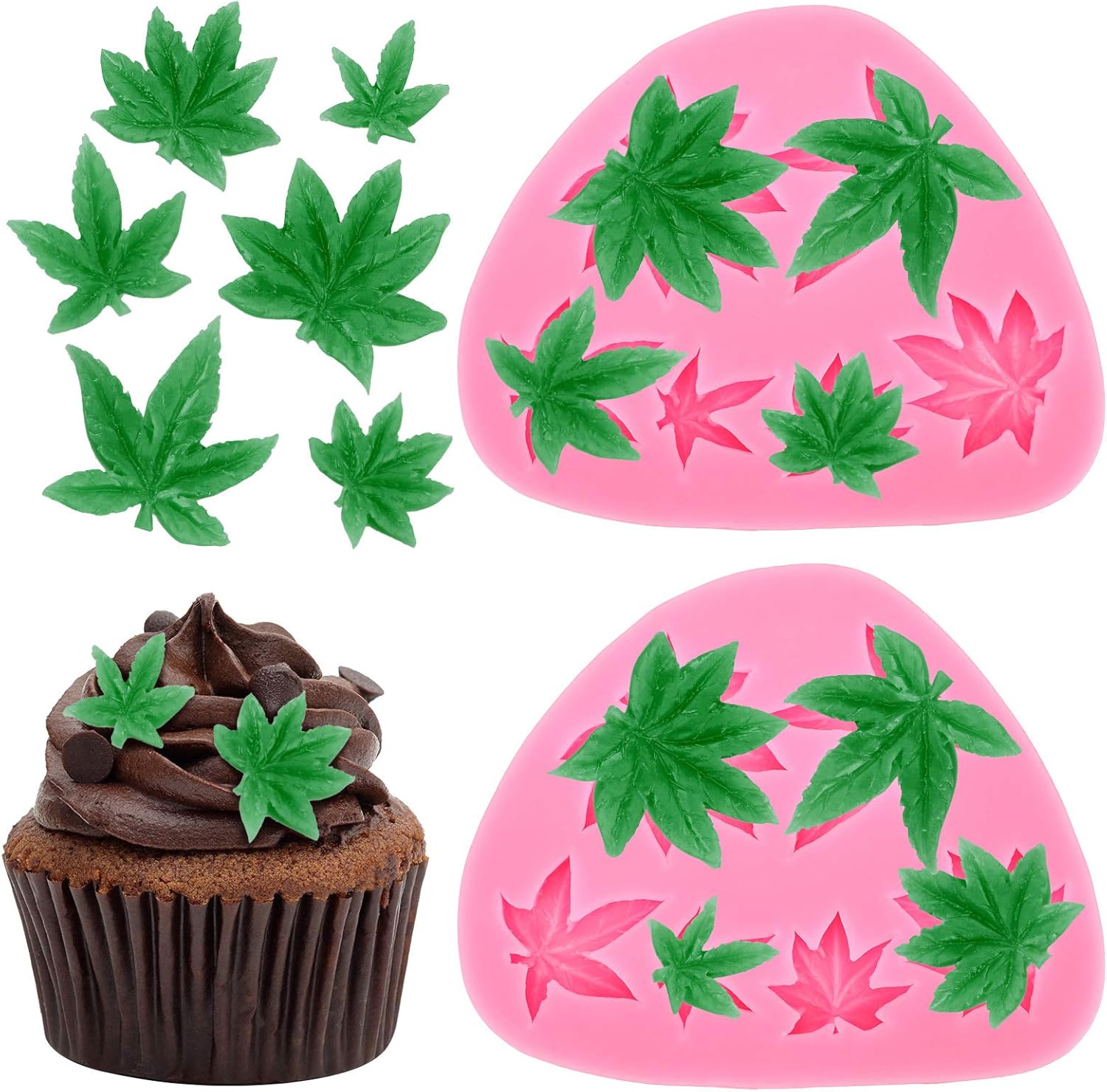2 Pieces Weed Leaf Cake Fondant Mold Pot Leaves Silicone Mold for Weed Leaf Theme Cake Decoration, Chocolate Candy Polymer Clay Cookie Sugar Craft (Rose Red) - Image 1